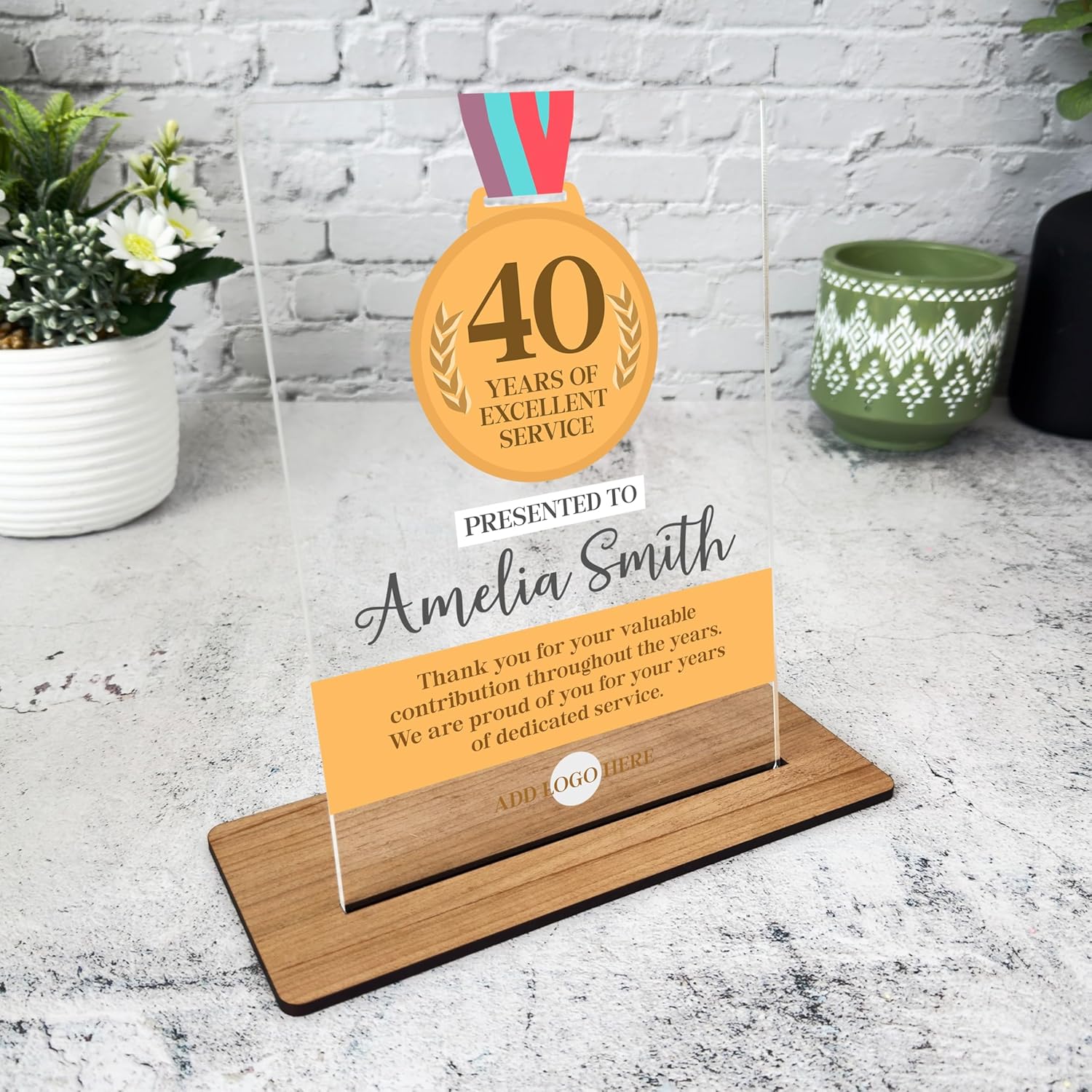40 Years Of Work Service 40th Anniversary Medal Job Gift Employee Custom Plaque - Acrylic Plaque, Personalised Thank You Present Gift Congratulations Present Gift