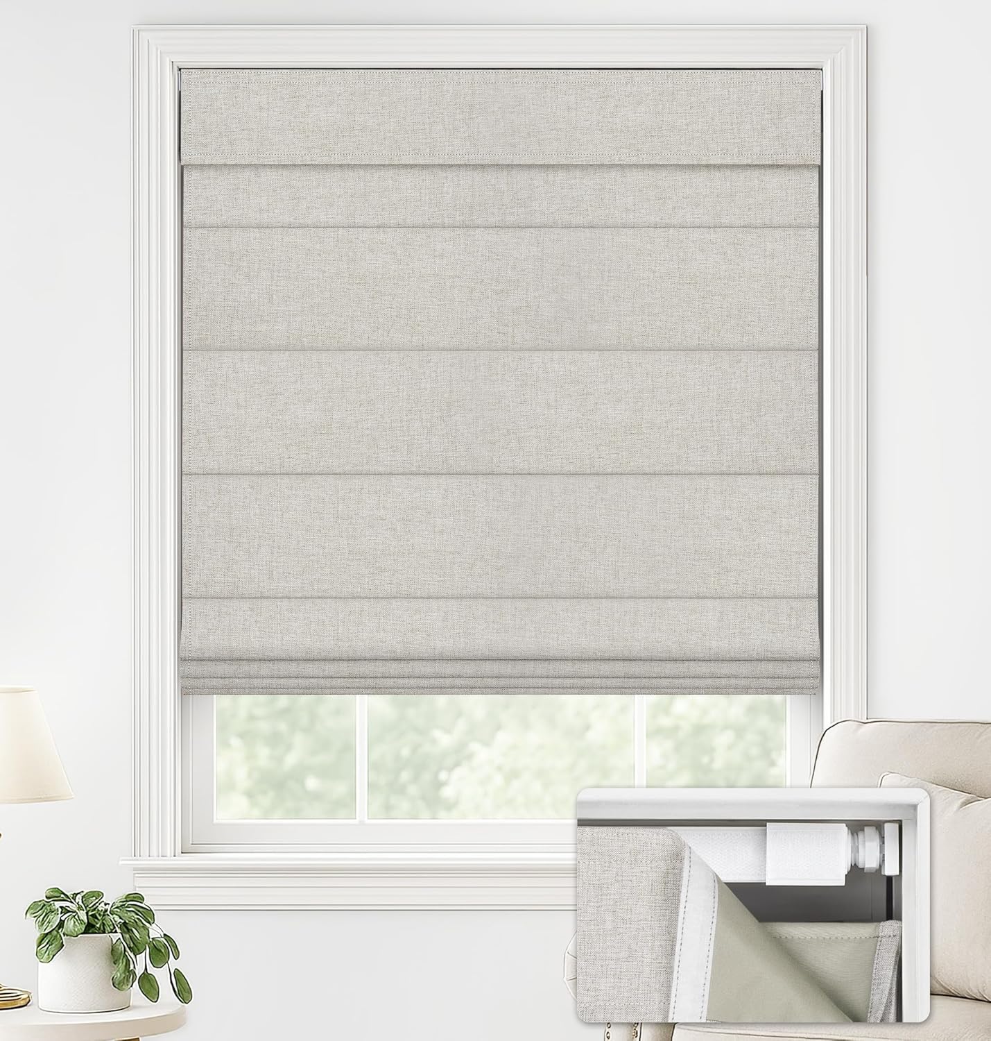 LazBlinds No Drill Roman Shades for Windows, Cordless Blackout Window Shades with UV Protection, Polyester Fabric for Bedroom & Living Room, 20" W x 64" H, Beige
