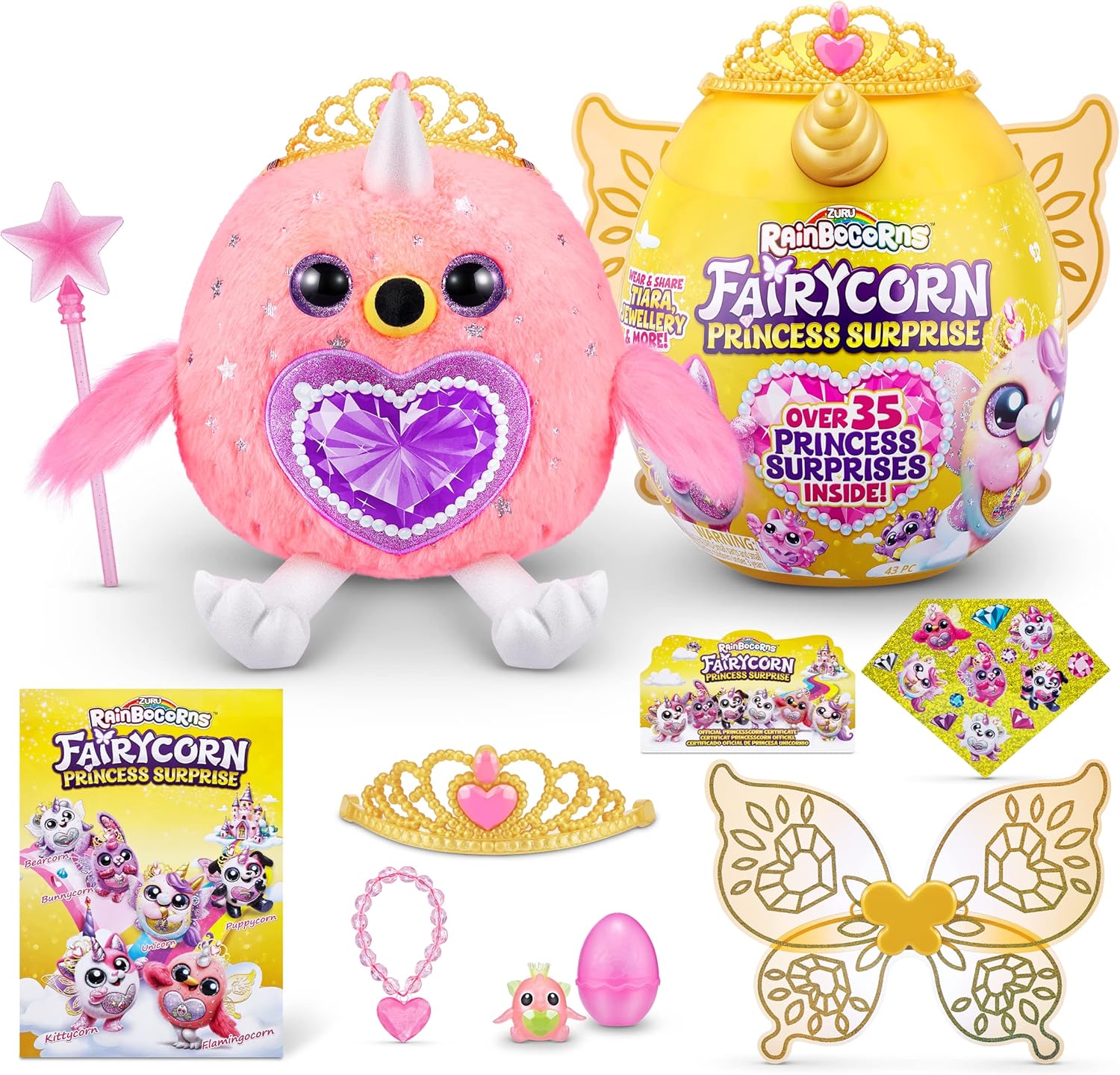 Rainbocorns Fairycorn Princess Series 6 Majesty th Flamingo - Collectible Plush - Magical Fairy Princess Surprises, Cuddle Plush Stuffed Animal, Stickers (Flamingo)