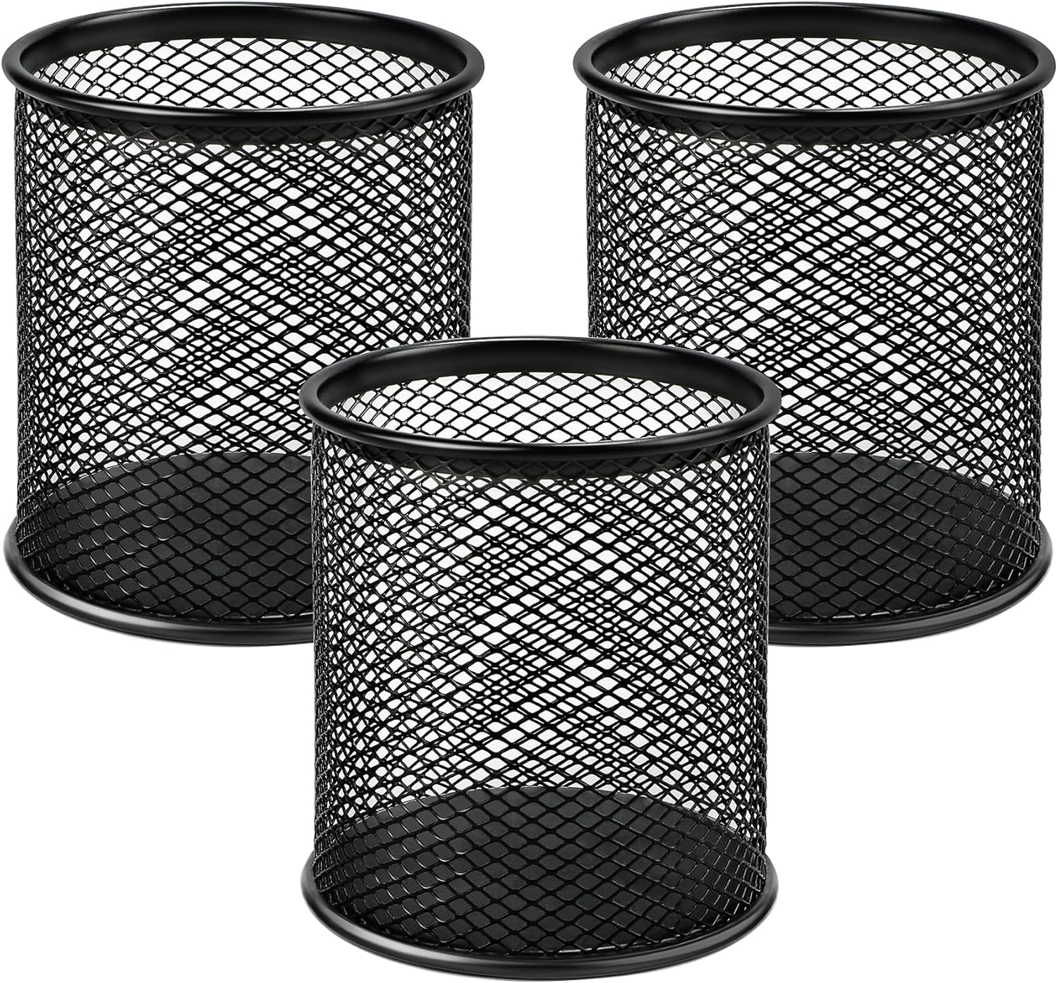 MaxGear Pen Holder, 3 Pack Pencil Holder for Desk, Premium Mesh Metal Desk Organizer with Non-Slip EVA Pad, Desk Accessories & Workspace Organizers for Home, School & Office, Black, 3.7’’ Tall