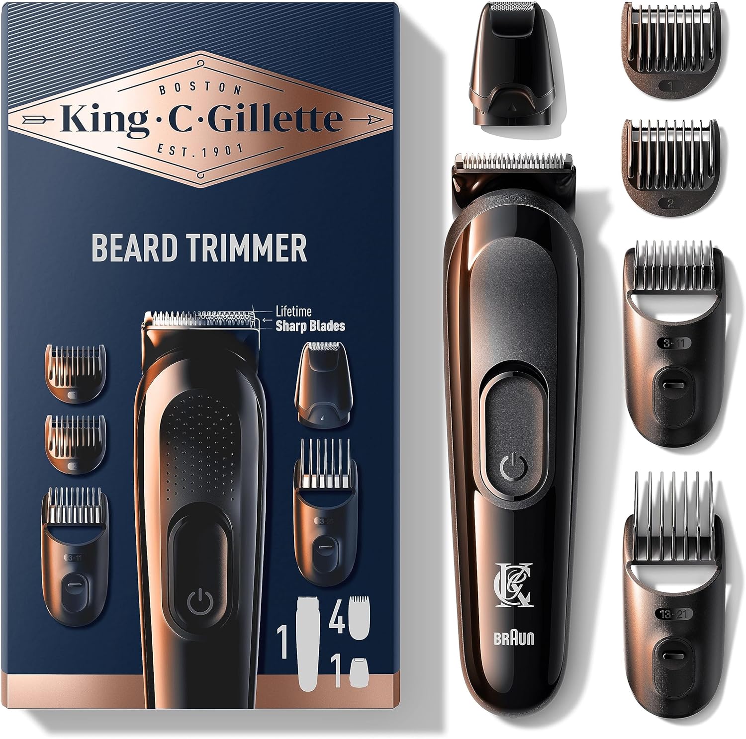 King C. Gillette Men's Beard Trimmer, Cordless Electric Razor for Men with Lifetime Sharp Blades and 4 Combs
