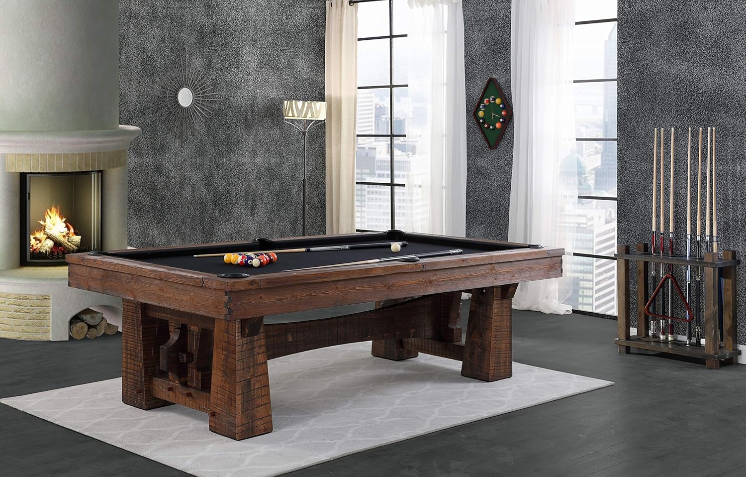 Playcraft Bull Run 8' Slate Pool Table - Billiard Table with Solid Hardwood & 3pc Slate System - Perfect for Game Room, Office or Dens - 25 Cloth Colors