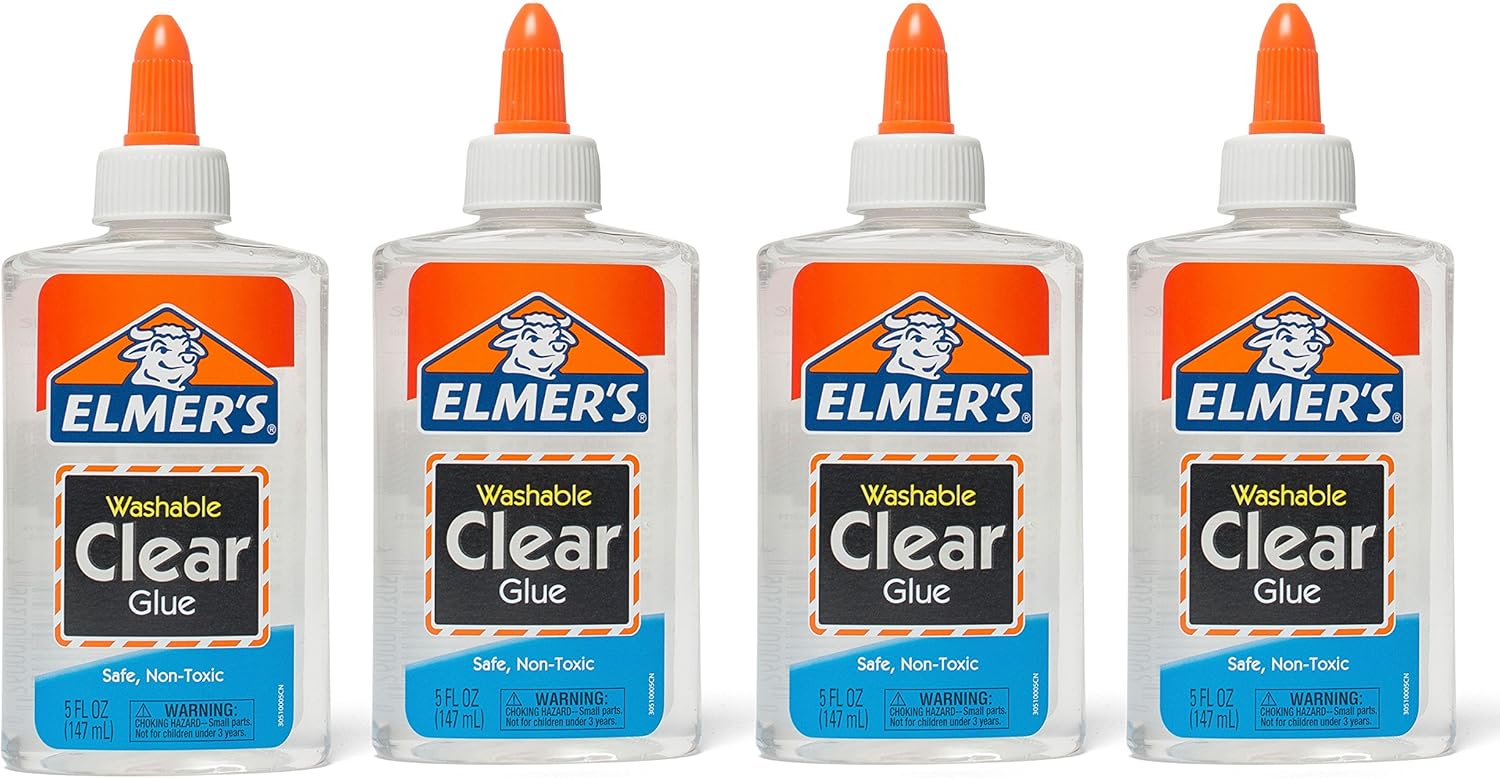 Elmer's Liquid School Glue, Clear, Washable, 5 Ounces, 4 Count - Great for Making Slime