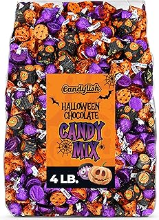 HALLOWEEN Chocolate candy Mix 4 pounds (64 oz) - in Black, Orange, and Purple Wrappers - Perfect for Trick or Treat and Parties, Featuring Hershey's Kisses and ReesesDark Miniatures