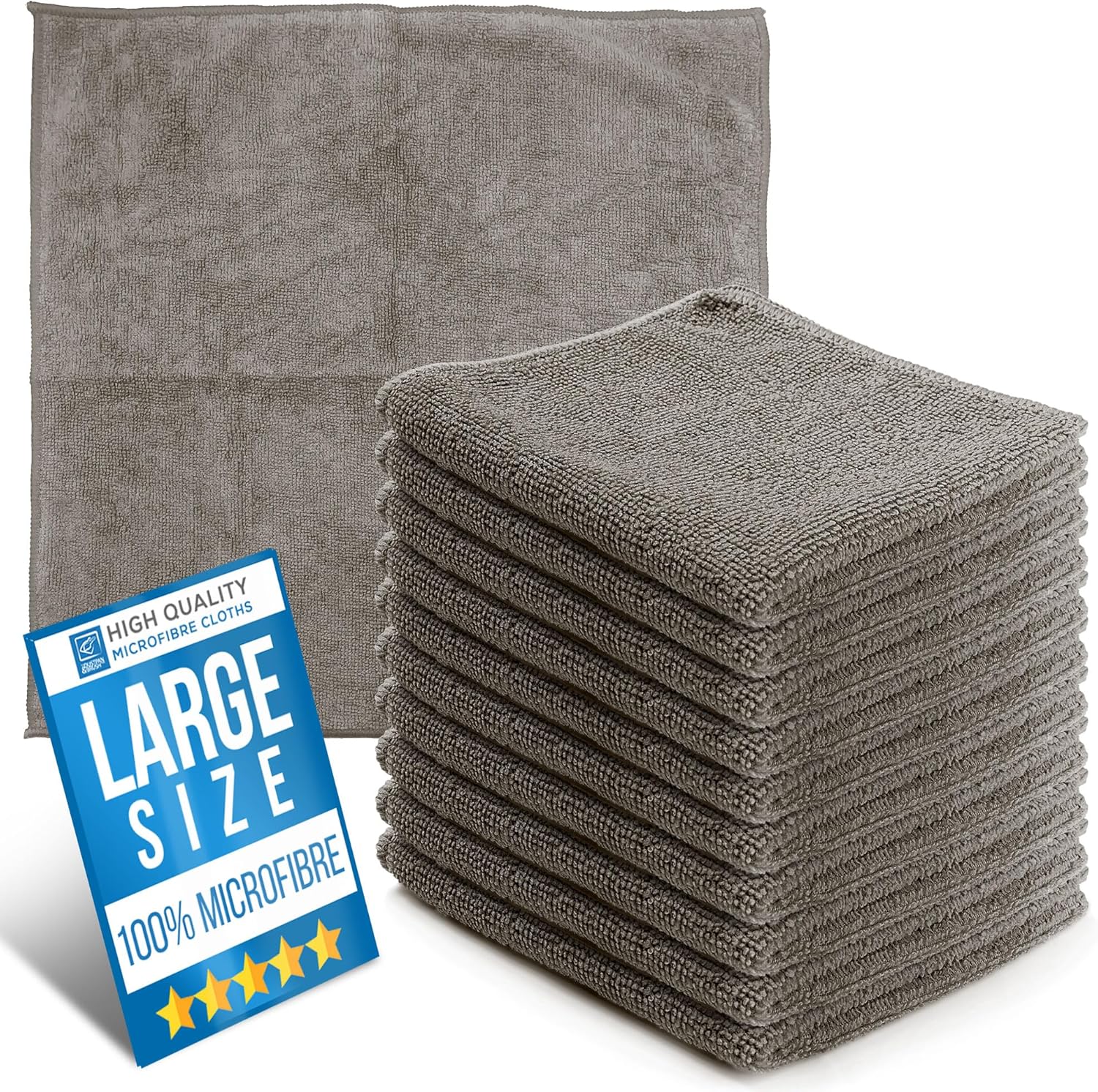 Microfiber Cleaning Cloth, Large Size 40x40cm, Super Absorbent Lint Free Microfibre Cloths Cleaning for Home, Kitchen, Surface, Mirrors, Bathrooms, Motorbike, Car (Grey, 10)