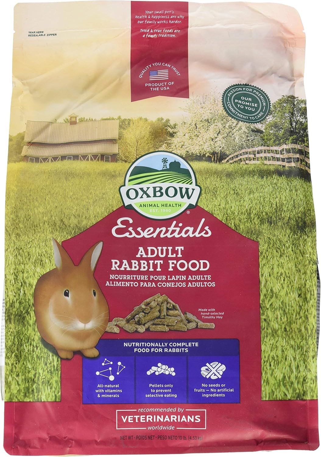 Oxbow Essentials Adult Rabbit Food, Timothy Hay Rabbit Pellets, USA, 10 lb