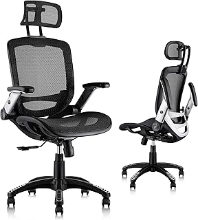 GABRYLLY Ergonomic Office Chair, High Back Home Desk Chair with Headrest, Flip-Up Arms, 90-120° Tilt Lock and Wide Cushion, Big and Tall Mesh Chairs for Man Woman, Black Task Chair
