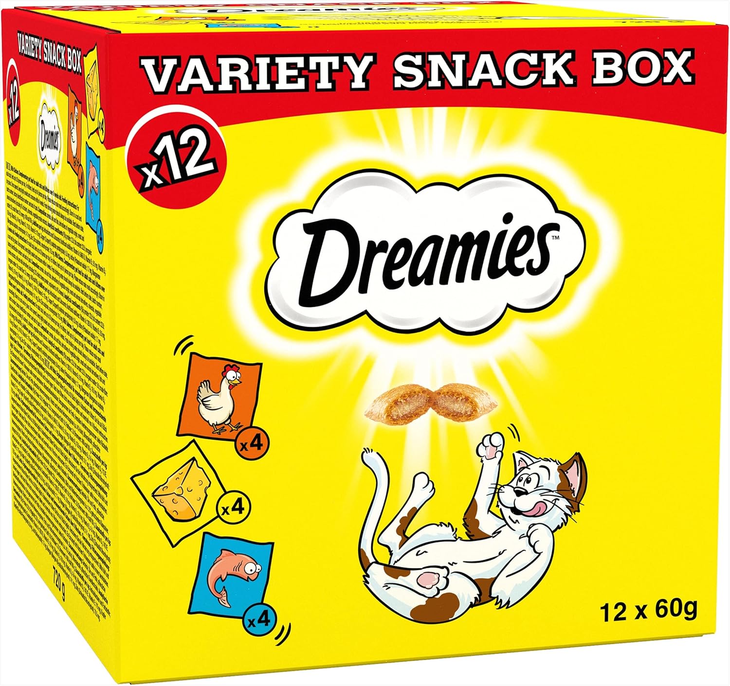 DREAMIES - Cat Treats - 12 x 60g - Multipack Biscuits - Variety Snack Box - 12 Pouches