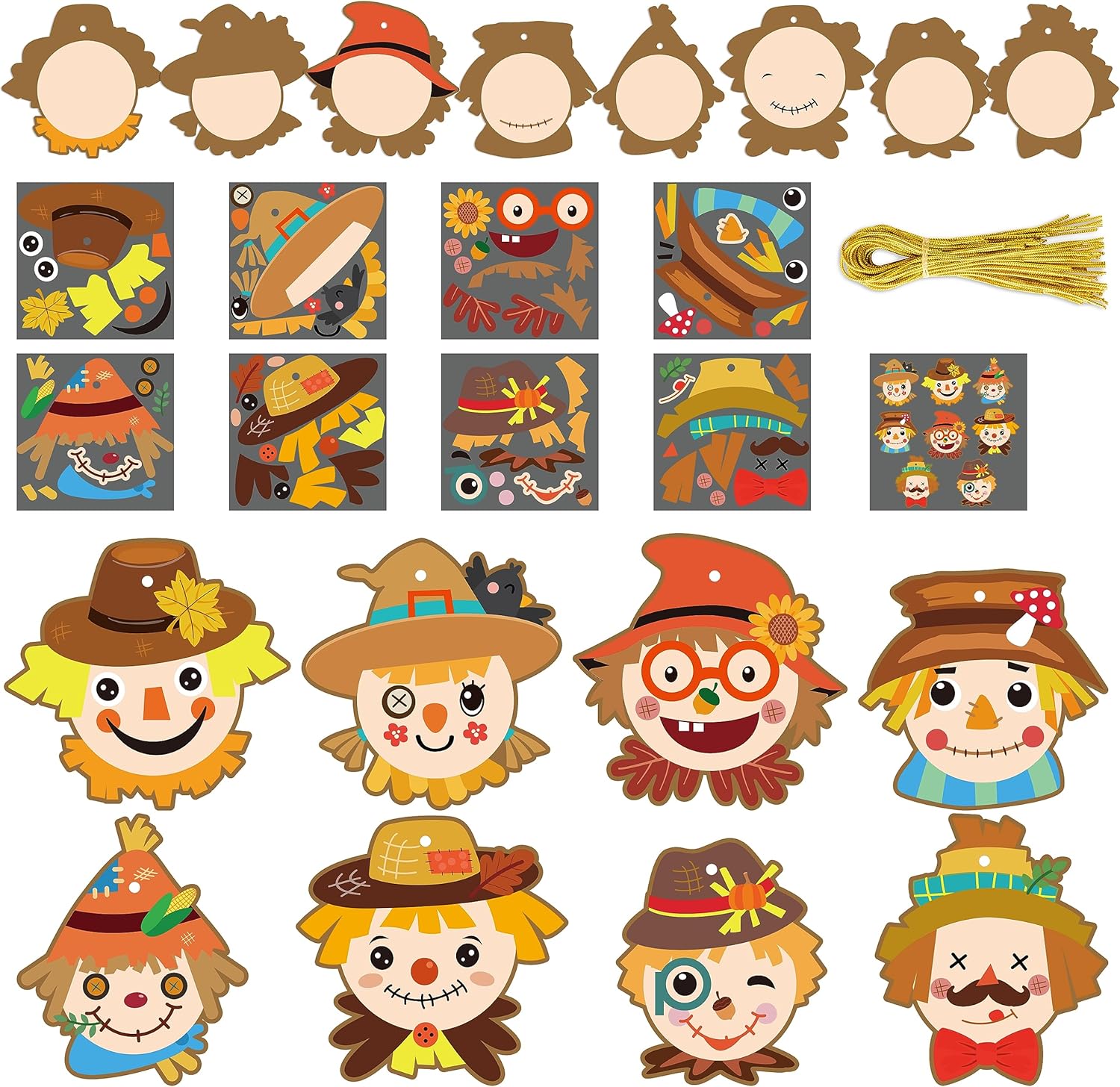 BeYumi 123Pcs Fall Scarecrow Head Craft Kit DIY Scarecrow Craft Autumn Thanksgiving Art Craft Make Your Own Scarecrow Head Set Home Classroom Game Activities Art Supplies Decor for Kindergarten Kids