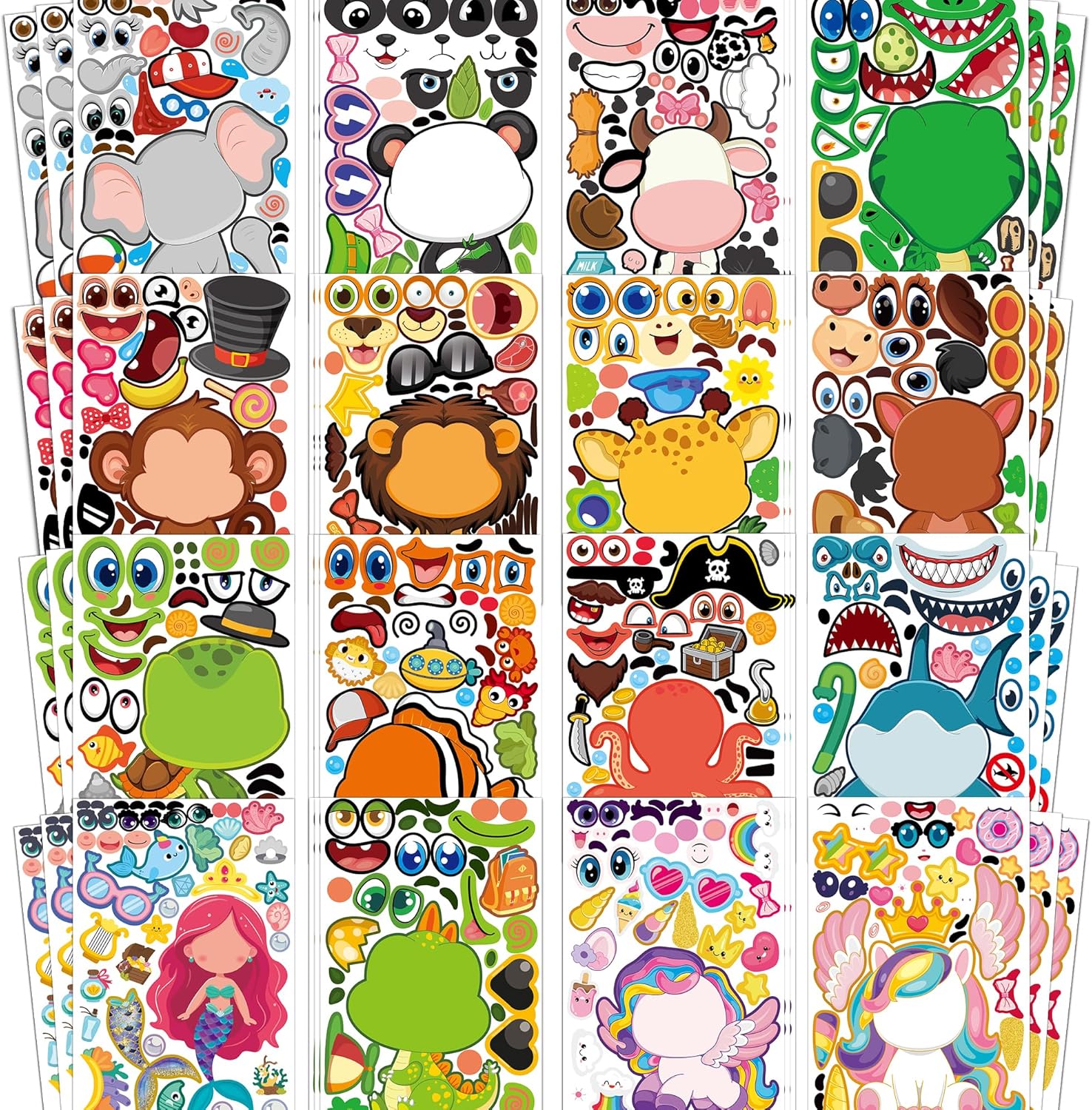 Stickers for Kids - 48 Sheets Make a Animal Face Stickers Party Favors Goodie Bags Stuffers Crafts Activities Gifts for Kids Toddler Birthday Classroom Supplies Kindergarten Age 4 5 6 7 8 12