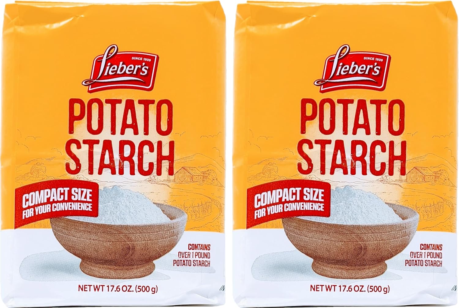 Lieber's Pure Potato Starch, 1kg (2 Packs of 500g) Gluten Free Flour, All-Natural Corn Starch Alternative & Thickening Agent, Compact Size