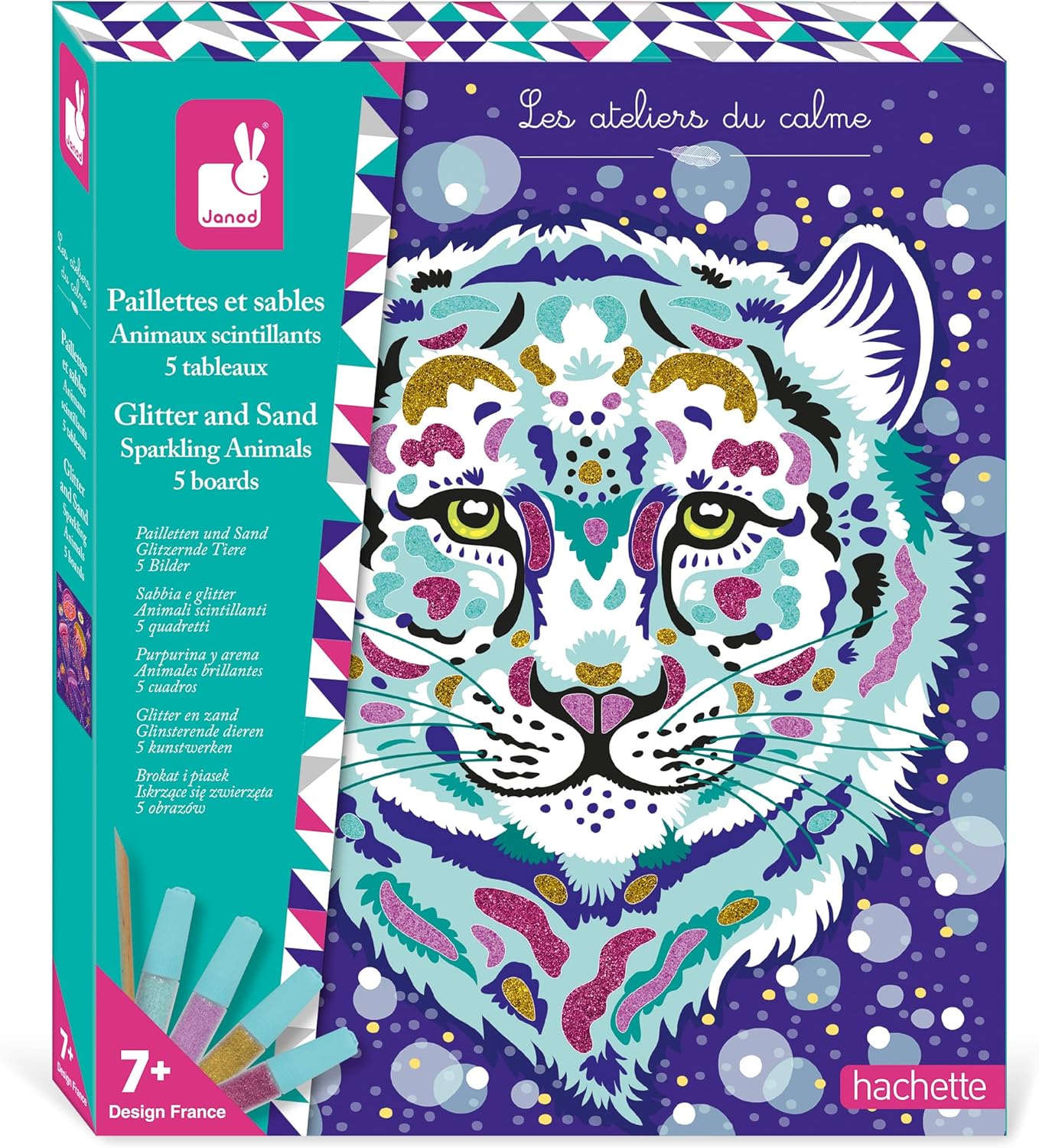 Janod - Sparkling Glitter and Sand Animals - Children’s Craft Activity - Arts & Crafts Kit - with Decorative Sand and Biodegradable Glitter - Activity for Ages 3 +, J09152, A4