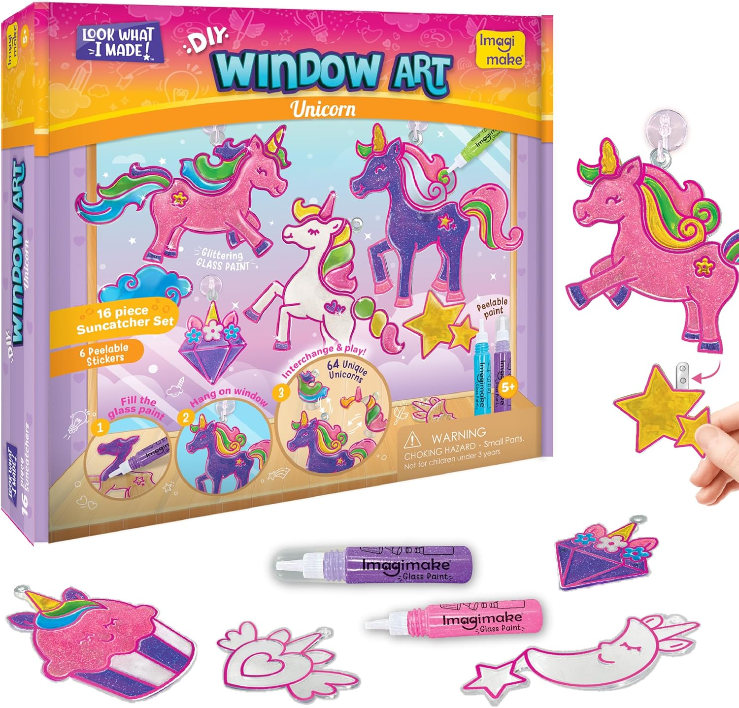Imagimake Window Art Unicorn | Craft Kits for Kids | 16-Piece Glass Painting Set | Unicorn Gift for Girls | Birthday Gift for 5, 6, 7, 8, 9, 10, 11, 12 Year Old Girls | Girl Christmas Gifts