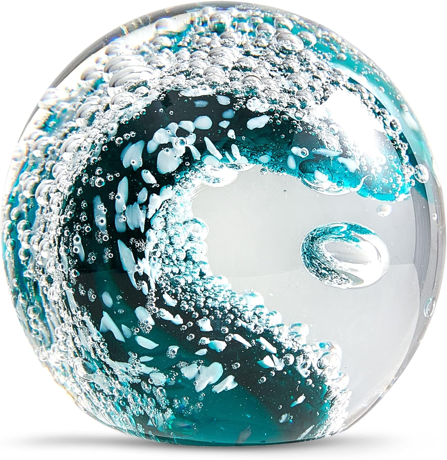 EUSTUMA Hand Blown Glass Figurines Ball Ocean Waves,Paperweight Glass Ball,Home Decor Collectible,Aquarium Decor,Office Decor Ocean Lovers