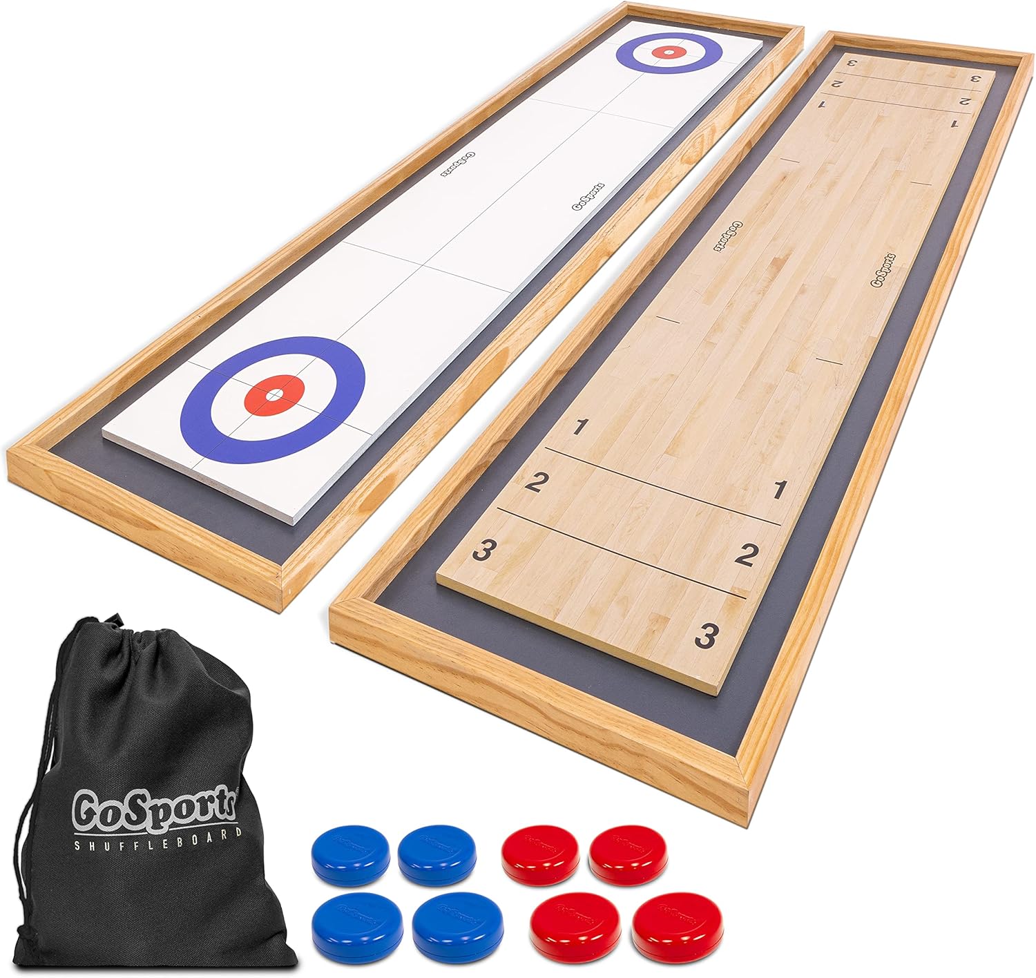 GoSports Shuffleboard and Curling 2 in 1 Board Game, and Mini Tabletop Bocce Game Set, Great for Family Fun - Choose Your Game