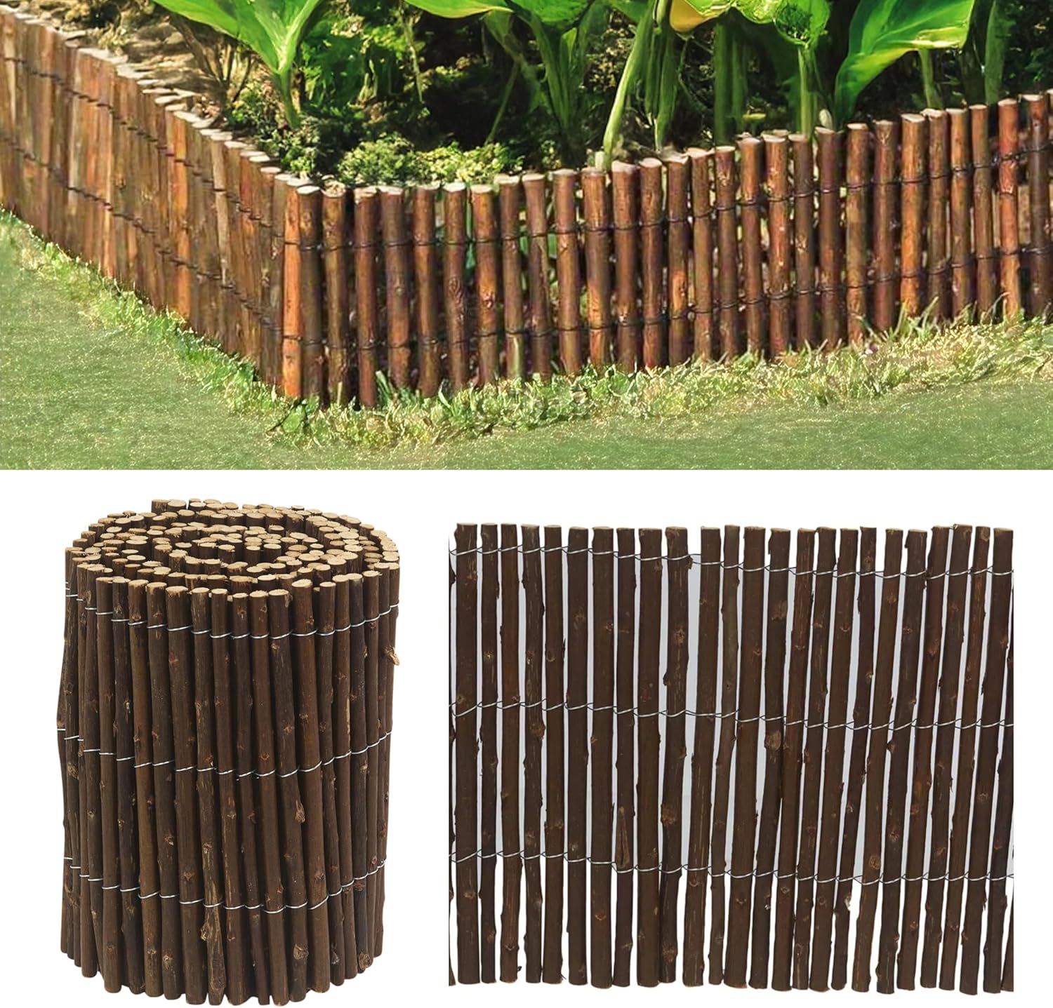 ADEPTNA Willow Wooden Edging – 2M x 20cm Garden Border Fence | Flexible, Weather-Resistant Lawn Edging for Garden, Flower Beds, Patios & Walkways