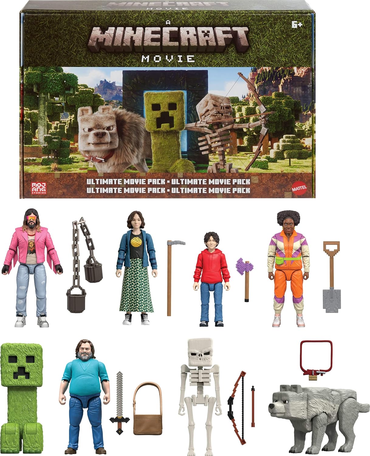 Mattel Minecraft Ultimate Movie Pack with 8 Action Figures & 8 Accessories Including 4-inch Steve & Creeper, Collectible Toy Set