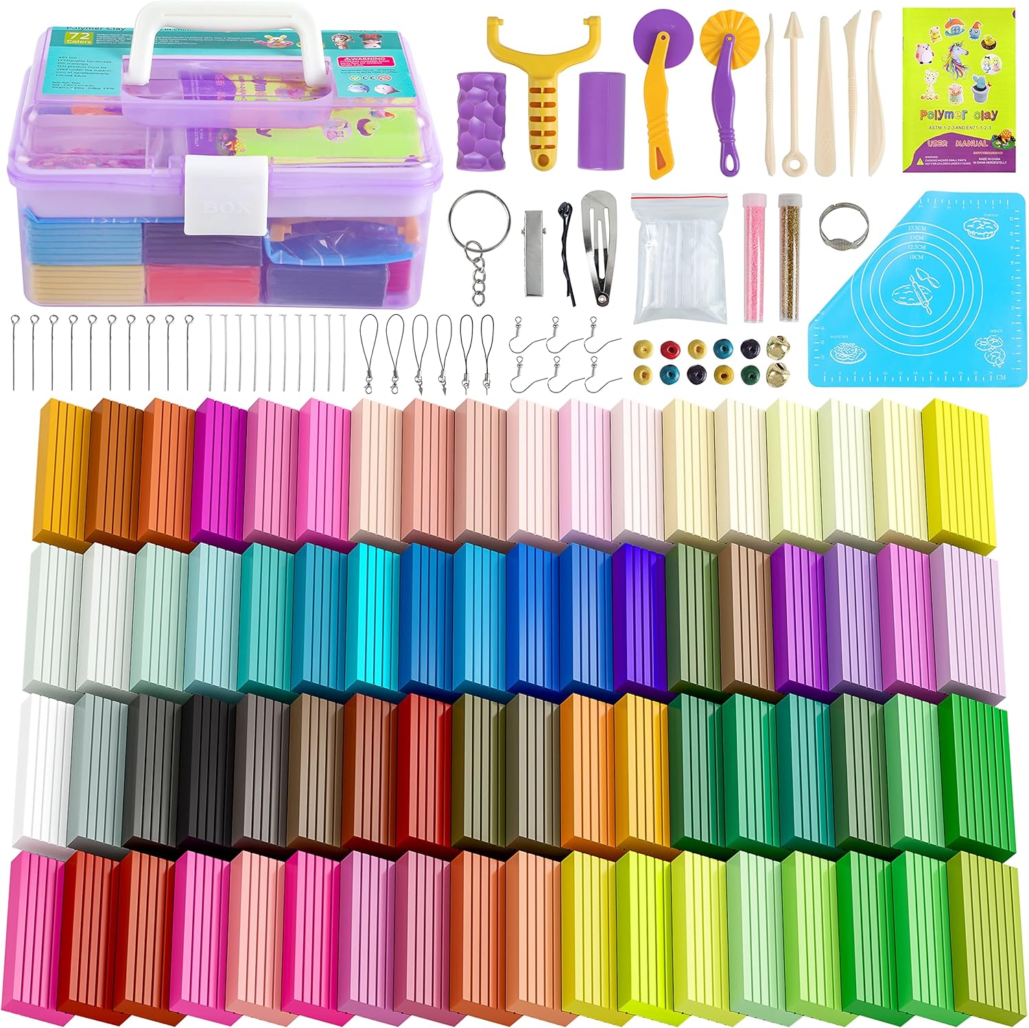 Polymer Clay 72 Colors, Modeling Clay for Kid Sets - Includes Sculpting Tools and Accessories with Storage Case - Ideal Holiday Gift for Children, Adults and Beginners