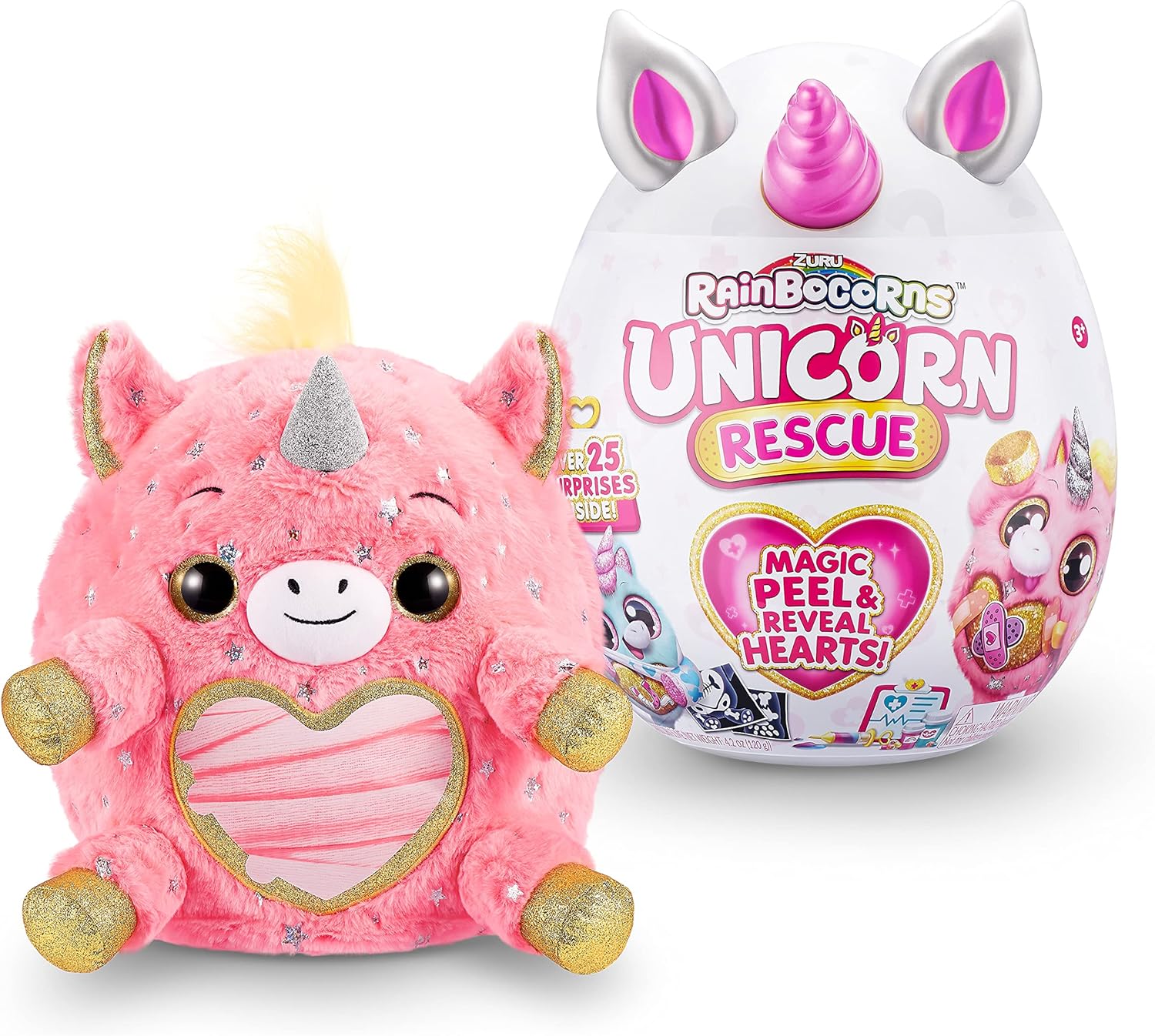 Rainbocorns Unicorn Rescue Surprise (Pink) by ZURU, Easter Basket Stuffers, Collectible Plush Stuffed Animal, Egg Toys, Sticker Pack, Magical Slime, Headband, Ages 3+ (DJ The Unicorn Plush)