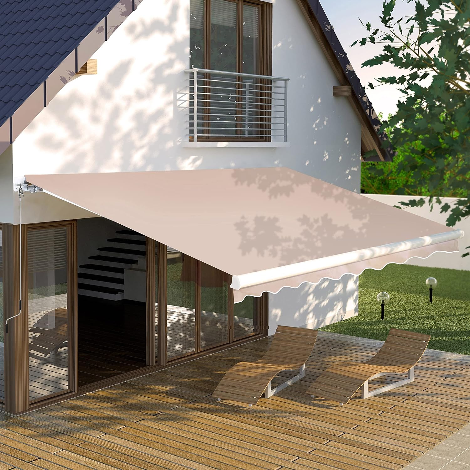 VEIKOU 8' x 7' Awnings for Patio, Patio Awning with Adjustable Canopy, Aluminum Frame, Patio Awning Sun Shade Shelter for Deck, Garden, Porch, Beige