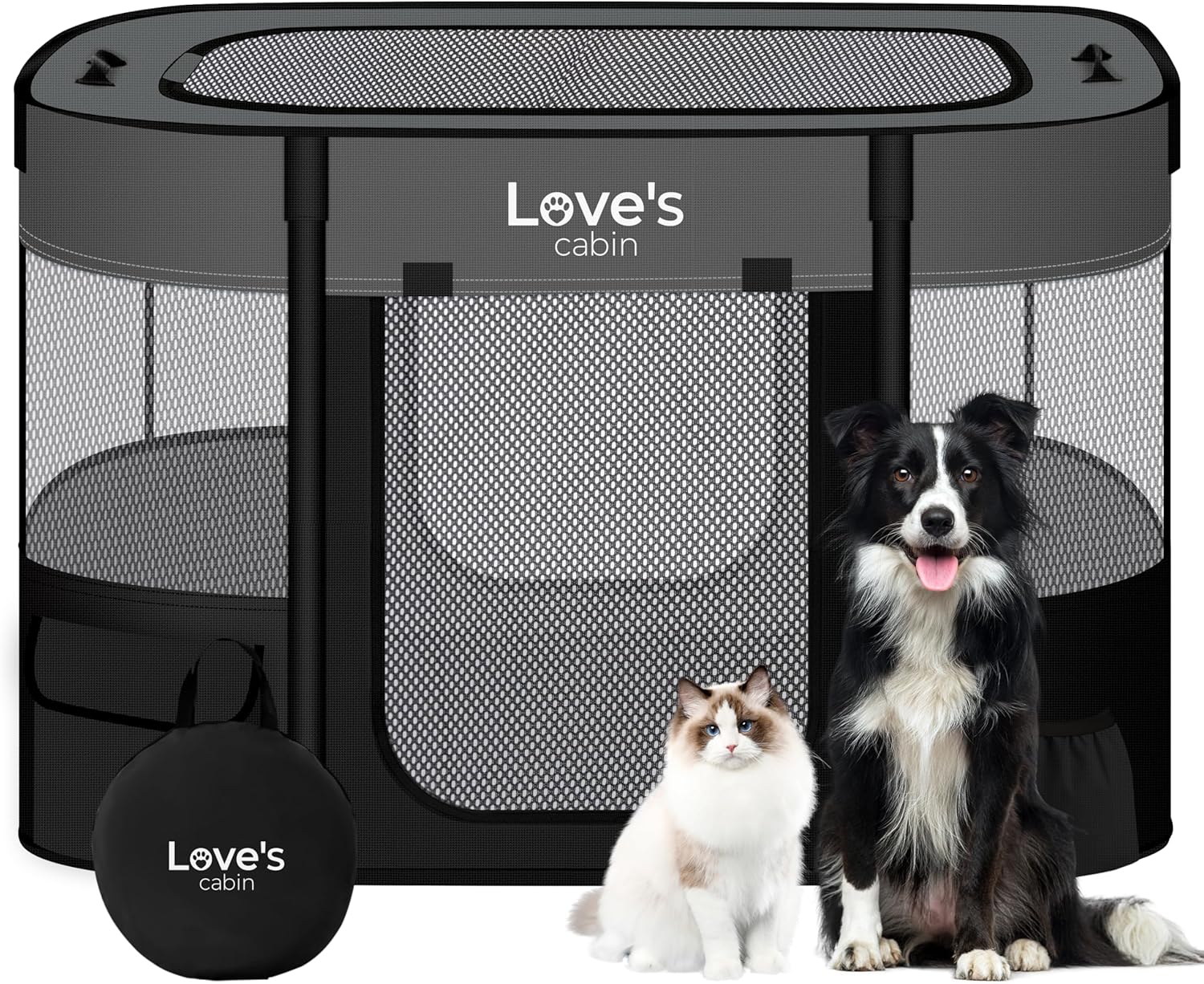 Love's cabin Pet Puppy Dog Playpen, Small Dog Tent Crates Cage Indoor/Outdoor, Portable Exercise Playpen for Cat, Foldable Pop Up Dog Kennel Playpen with Carring Case (S, Grey)