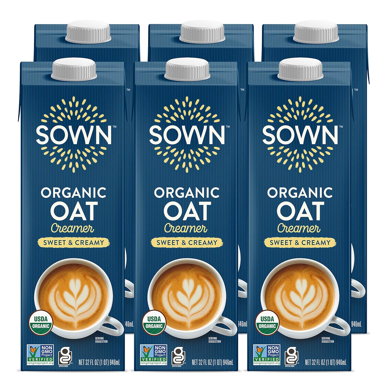 SOWN Organic Oat Creamer Sweet & Creamy - Barista Oat Milk Non Dairy Coffee Creamer - Plant Based, Dairy-Free, Vegan, Gluten-Free, Non-GMO, Shelf Stable - 32oz (Pack of 6)
