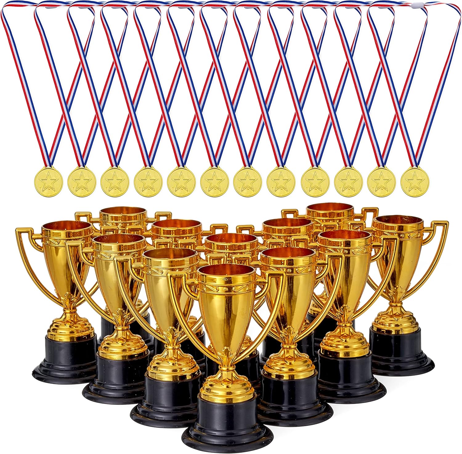 THE TWIDDLERS 24 Piece Plastic Trophy & Medals Awards Winner Set - Perfect for Competitions, Football, Dance, Recognition & Achievement