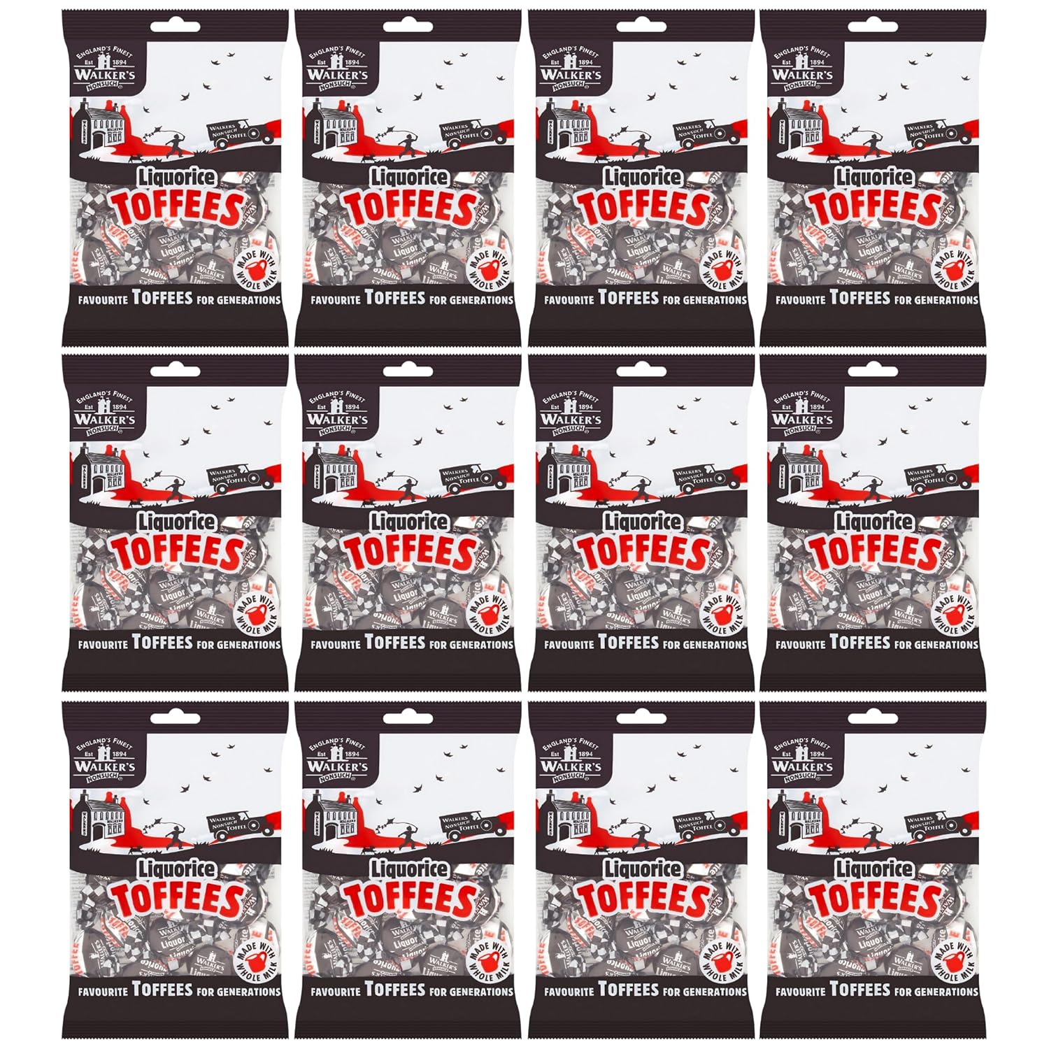 Walkers Nonsuch Liquorice Toffees Bag 5.29 Oz (Pack of 12) – Black Licorice Candy, British Chewy Toffee Candy, Old Fashioned Sweets, Traditional English Treats, Imported from UK