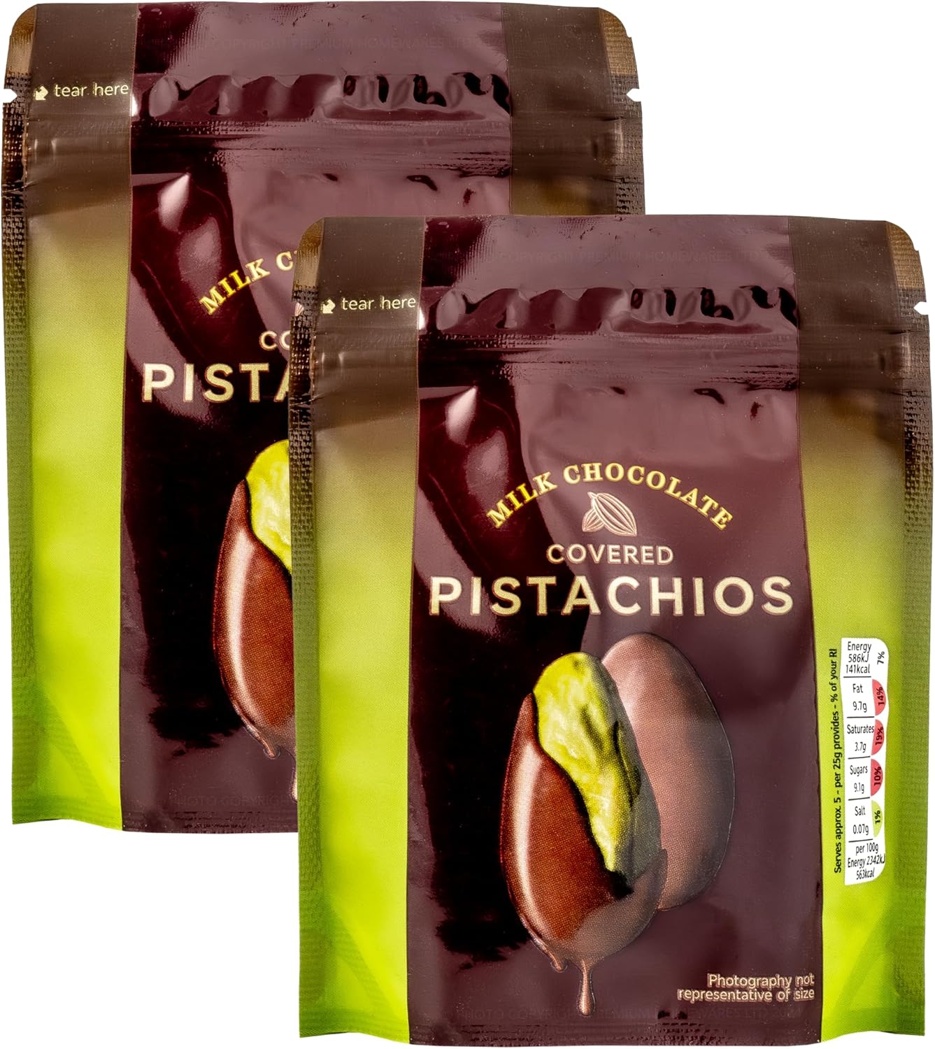 Premium Milk Chocolate Covered Toasted Pistachio Nuts, Luxuriously Coated with Thick Chocolate, 260g (2 x 130g)