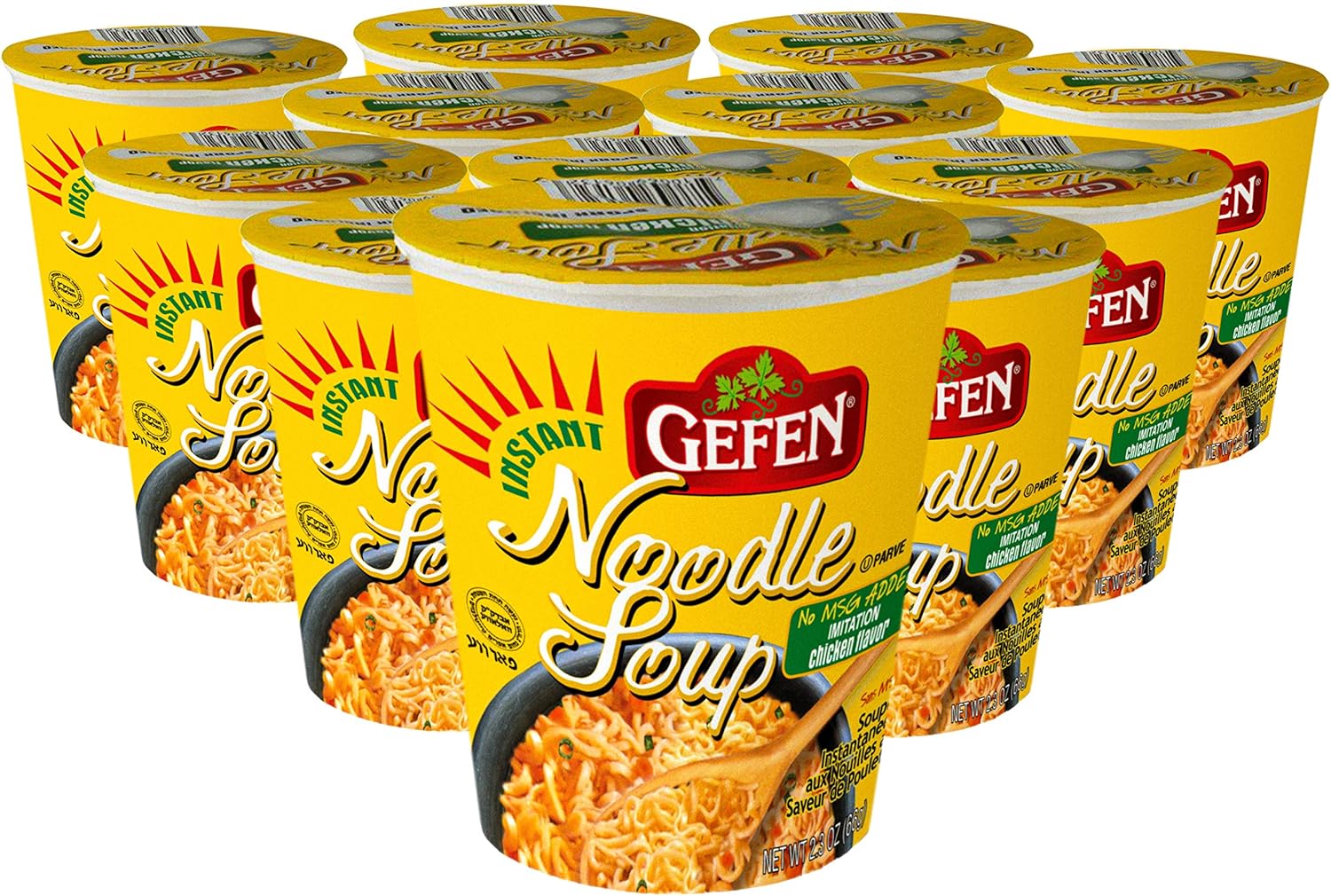 Gefen Instant Noodle Soup Cup 2.3oz (12 pack) (No MSG, Chicken Soup Flavor)