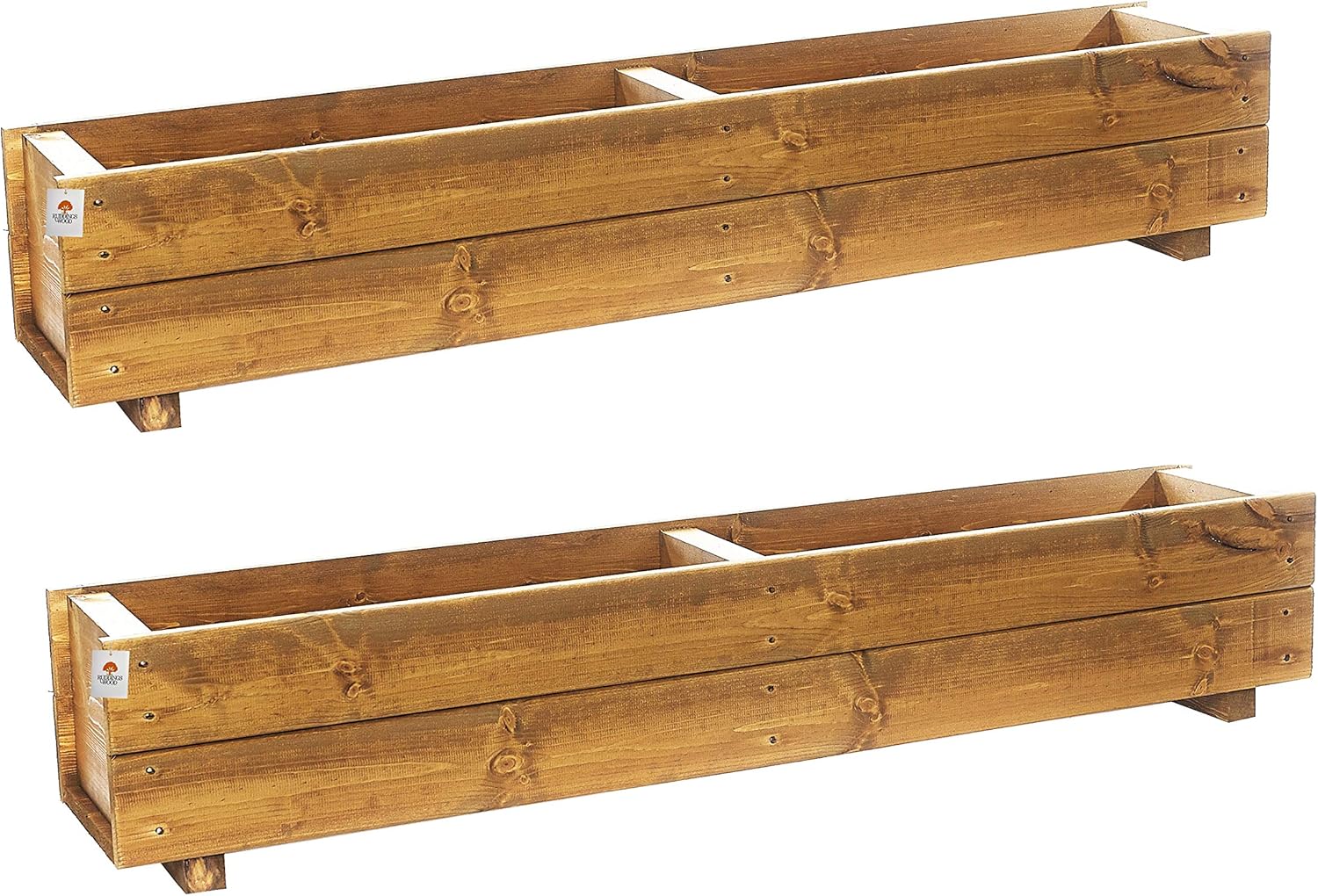 Set of 2 x 120cm Wooden Trough Planters - Large Wood Plant Trough Container Box