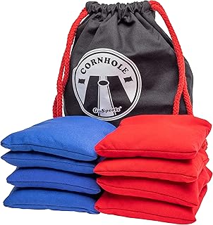 GoSports Official Regulation Cornhole Bean Bags Set of 8 – for Competitive Cornhole Games - All Weather - American Stars and Stripes or Red and Blue