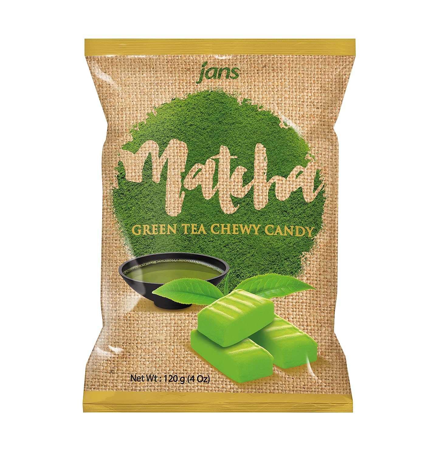 Jans Milk Chewy Candy Matcha Flavor | Made with Real Matcha Extract | Chewy and Non-Sticky Candy | Cholesterol-Free | Fat-Free | Not-too-sweet Chewy Candies 4 oz per bag (Pack of 1)