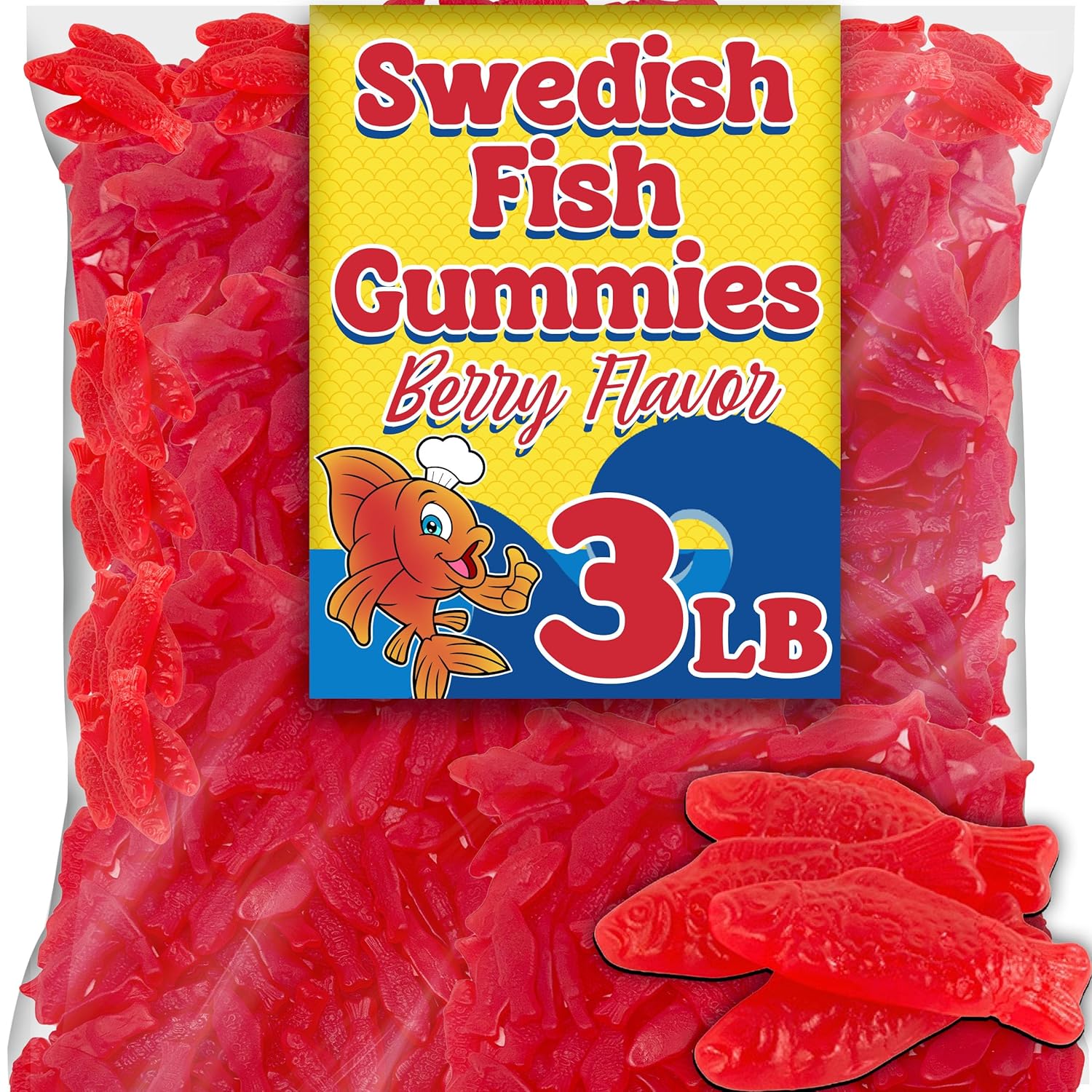 Sweedish Fish Gummy Candy, Bulk 3 Lbs Original Classic Red Fish Shaped Gummies, Berry Fruit Flavored, Soft and Chewy Candy for Snacking, Pinata and Ice Cream Topper