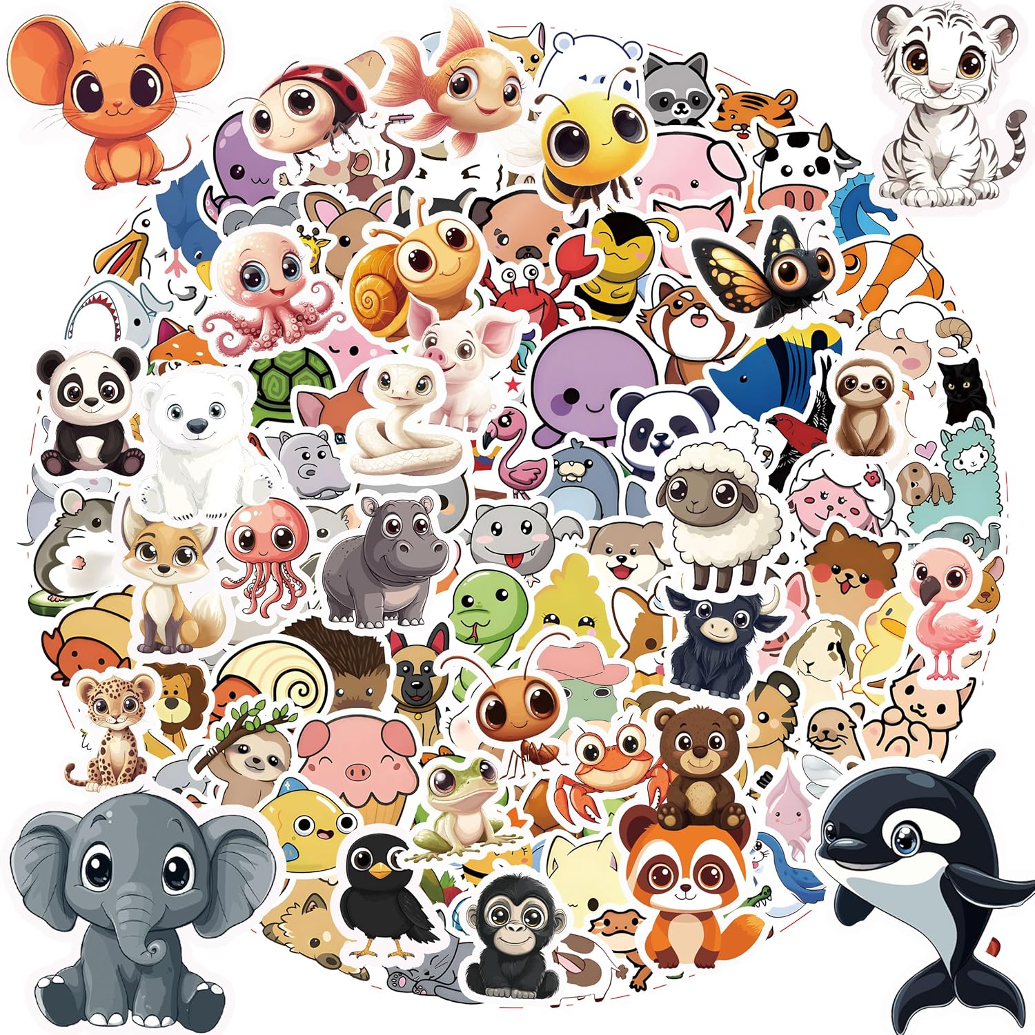 106PCS Non-Repeating Cate Animal Theme Stickers, Vinyl Waterproof Holiday Party Stickers, Kids and Youth Adult Games Treats Classroom Crafts Favors Gifts(106PCS Animal)