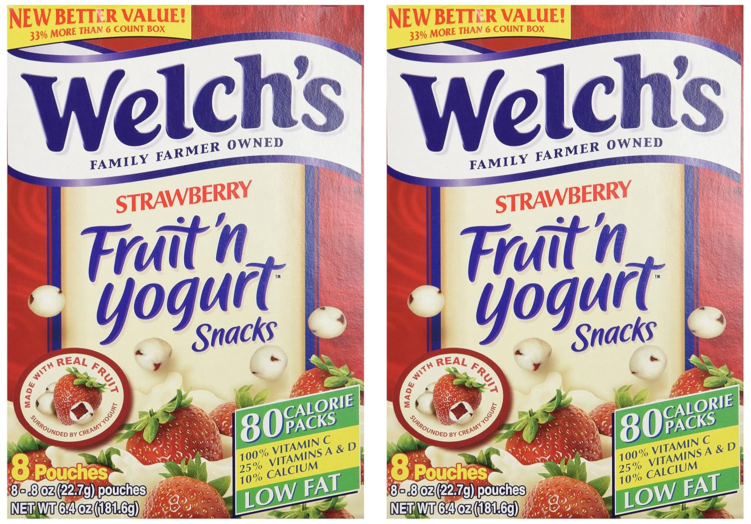 Welch's Strawberry Fruit'n Yogurt Snacks 8 Pouches (2 Pack - 16 Pouches Total)