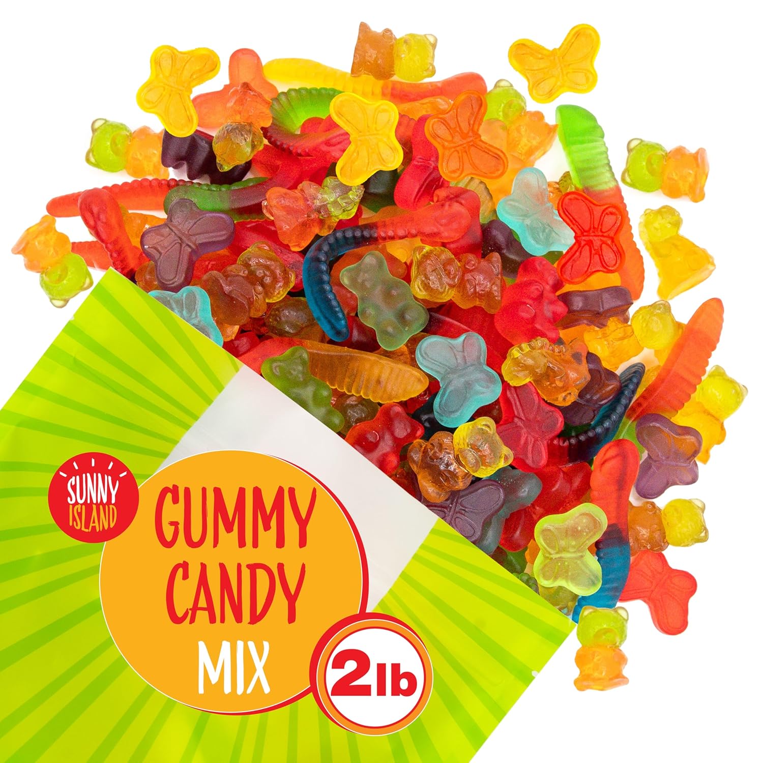 Gummy Candy Mix | 2 Pound Variety Pack | Gummy Worms, Bears, Butterflies, 3D Bears, 3D Dinosaurs | Assorted Fruit Flavors for Party Favors, Goody Bags, and Kids' Events