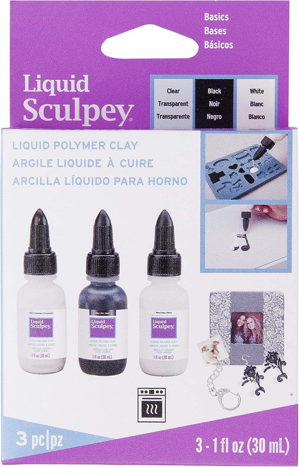 Polyform Sculpey Liquid Basics 3/Pkg-Clear, Black, White