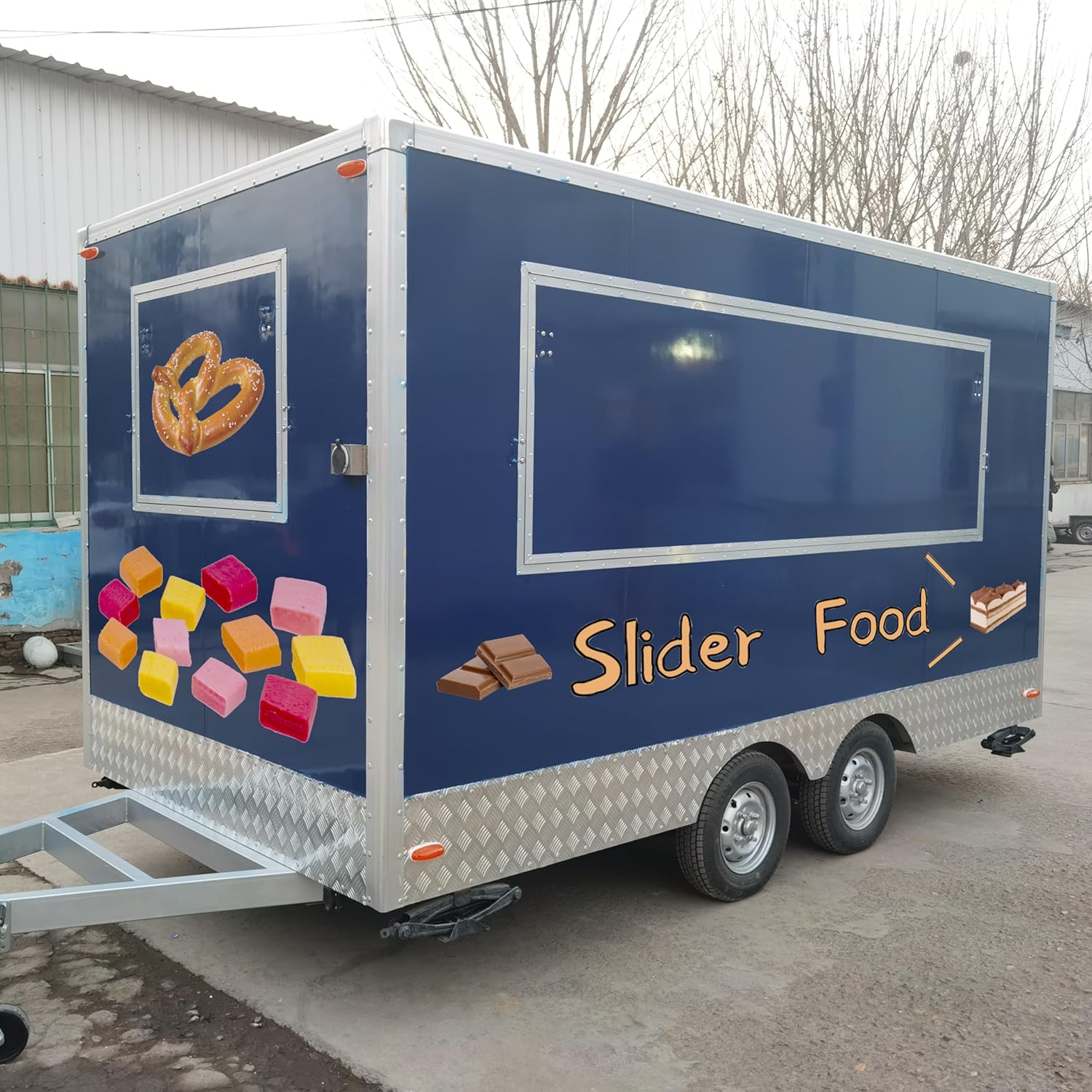 BELYOO Food Trailer, Food Truck Trailer for Sale Square Slider Truck Cart with Full Kitchen Equipment, Food Trailers for Sale USA, Enclosed Box Trailer Trucks Caravan Little BlueTrailer