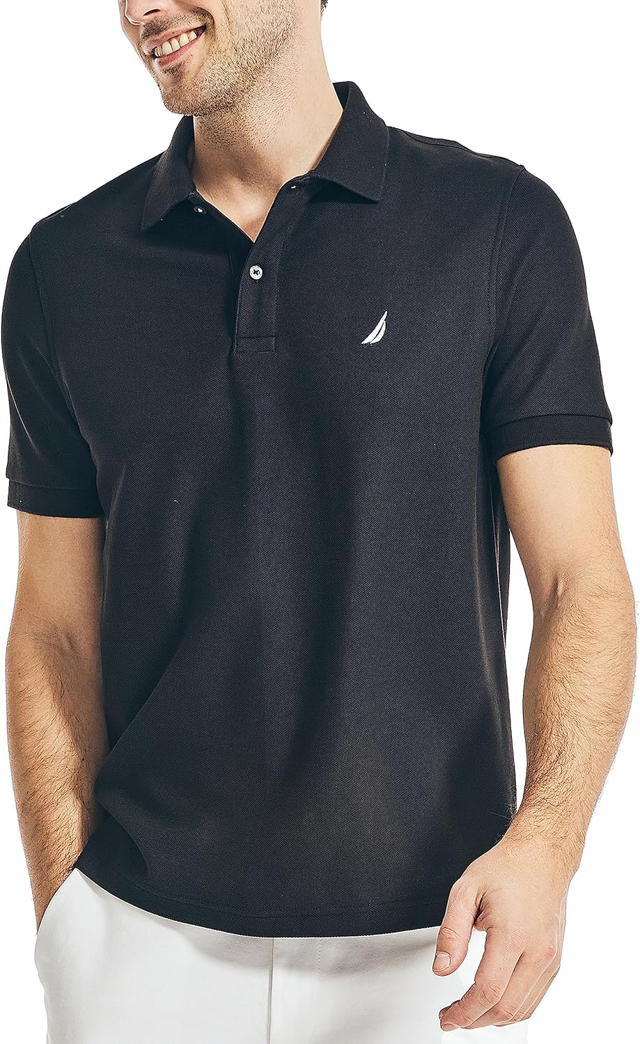 Nautica Men's Classic Short Sleeve Solid Performance Deck Polo Shirt