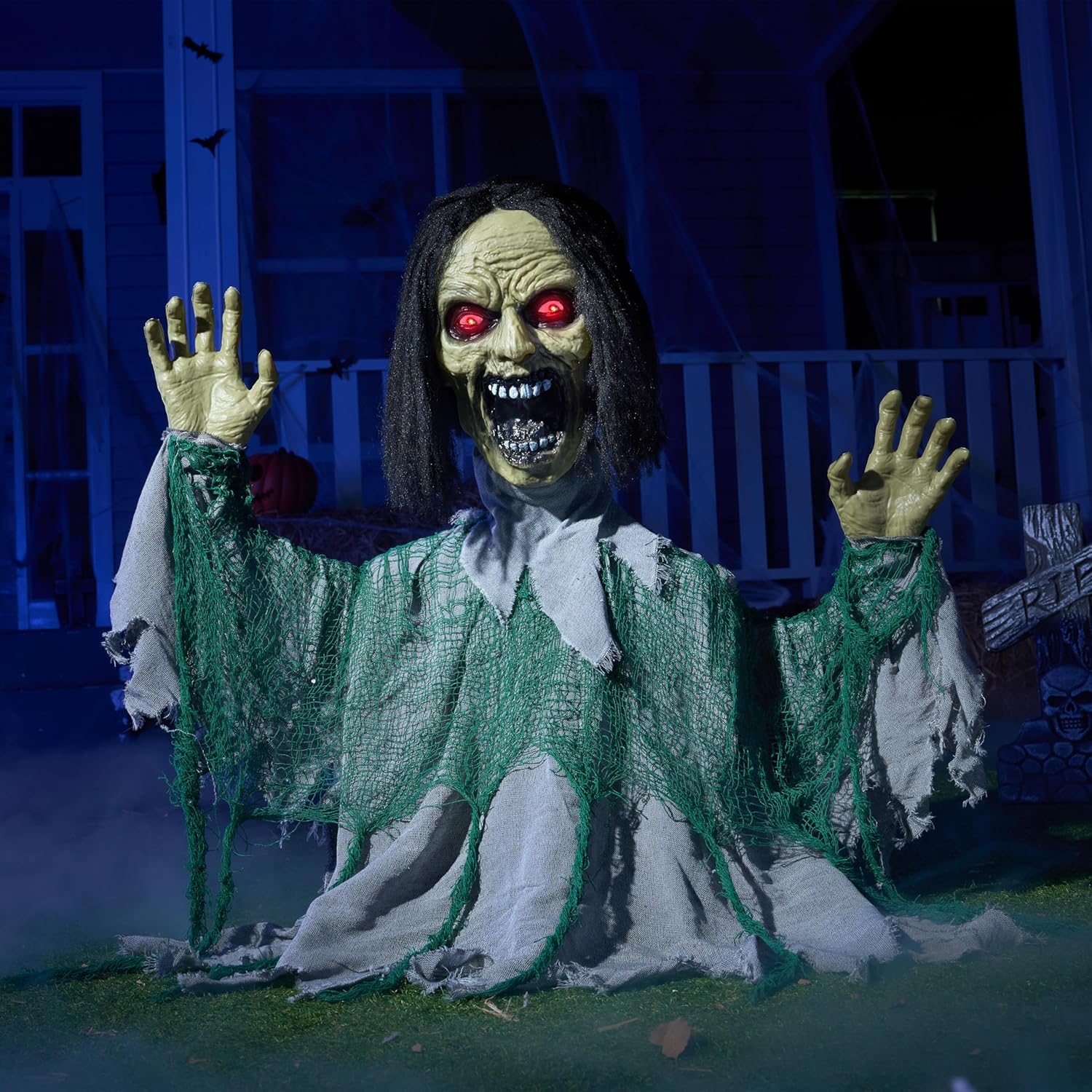 JOYIN Halloween Outdoor Animatronic Groundbreaker Decorations, Half-Body Zombie Groundbreaker with Motion and Light-Up Eyes, for Outside Decor Graveyard Yard Lawn Haunted House Props