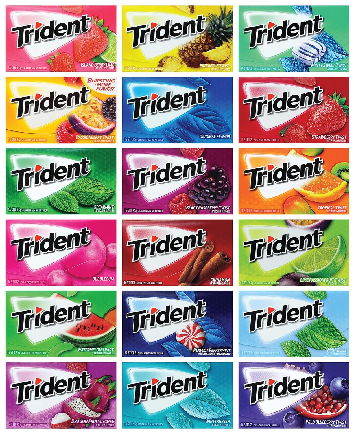 Niro Assortment | Trident Chewing Gum Sampler Gum Variety Pack | Assorted Trident Gum | Sugar-Free | 7 Assorted Flavors