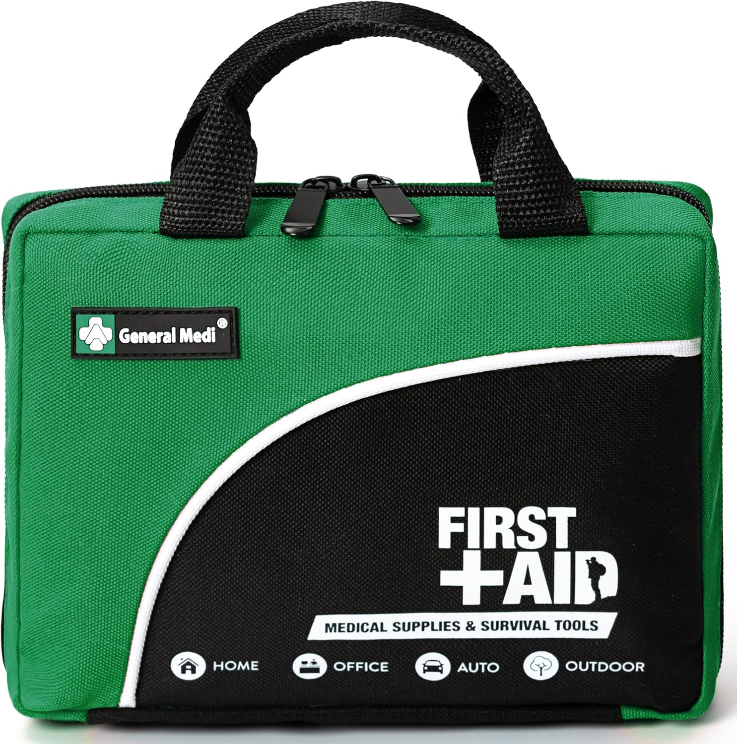 General Medi 160 Piece Compact First Aid Kit Bag - Including Cold (Ice) Pack, Emergency Blanket, Moleskin Pad,Perfect for Travel, Home, Office, Car, Camping, Workplace (Green)