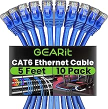 GearIT Cat 6 Ethernet Cable 5 ft (10-Pack) - Cat6 Patch Cable, Cat 6 Patch Cable, Cat6 Cable, Cat 6 Cable, Cat6 Ethernet Cable, Network Cable, Internet Cable - Blue 5 Feet