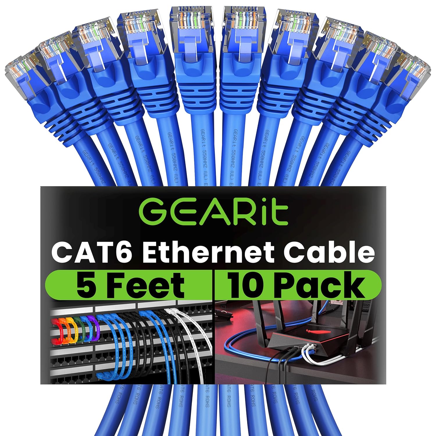 GearIT Cat 6 Ethernet Cable 5 ft (10-Pack) - Cat6 Patch Cable, Cat 6 Patch Cable, Cat6 Cable, Cat 6 Cable, Cat6 Ethernet Cable, Network Cable, Internet Cable - Blue 5 Feet