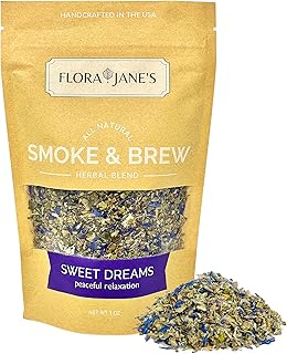 Herbal Blend for Smoke and Tea - Smoke & Brew Sweet Dreams for Relaxation and Sleep - Lavender and Chamomile - Organic and Wildcrafted Herbs - 1oz