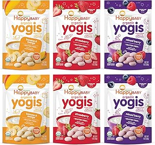 Happy Baby Organics Yogis Freeze-Dried Yogurt & Fruit Snacks, Variety Pack, 1 Ounce (Pack of 6)
