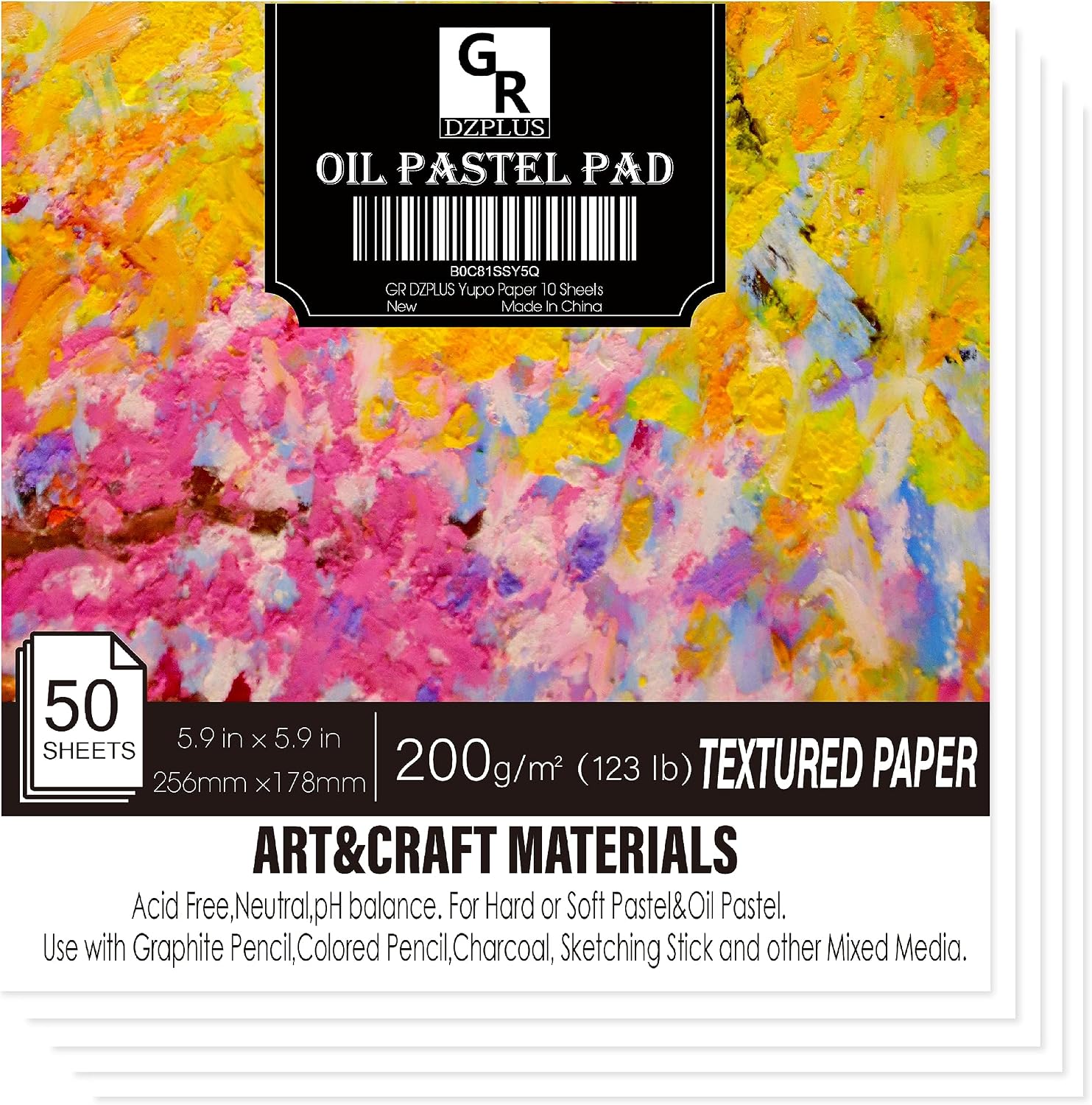 GR DZPLUS Oil Pastel Pad | 5.9 x 5.9 inch(123 lb/200g) | 50 Sheets Heavyweight Drawing Paper