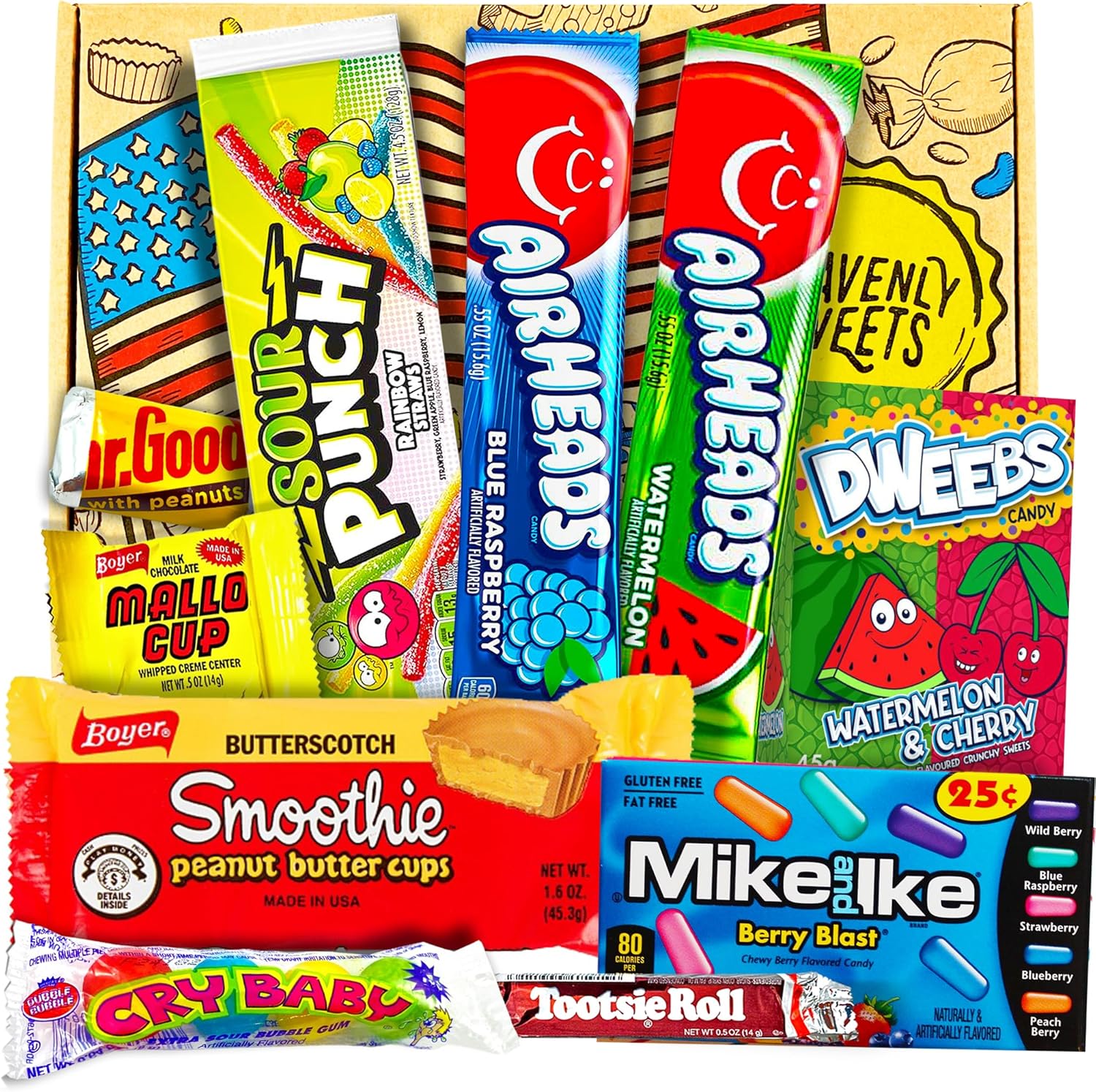 Heavenly Sweets | American Sweets Gift Box | USA Candy Sweet Box | Sweet Hamper Chocolate | Mixed Gift Hamper Children Adults Birthday Anniversary Fathers Day Independence Day 4th July Selection