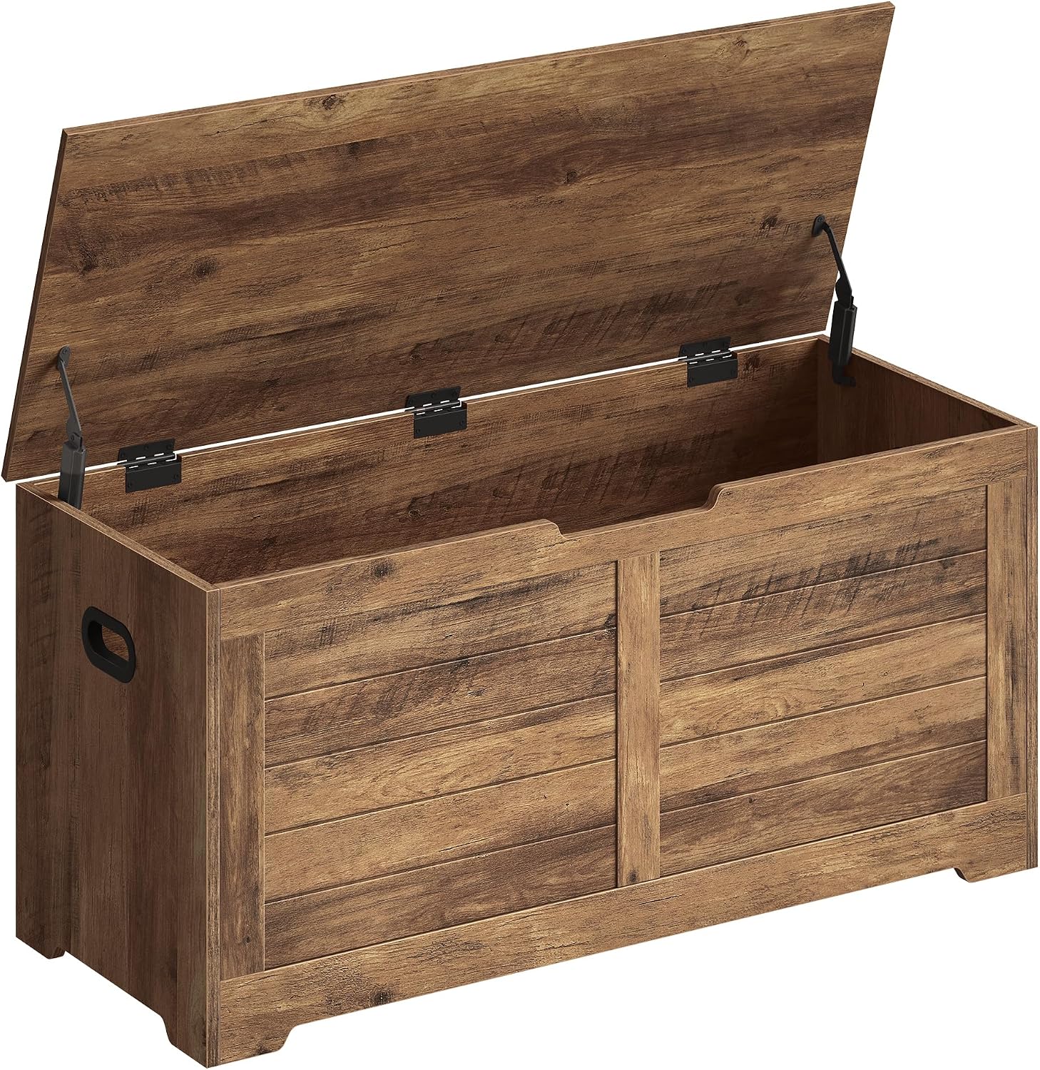 VASAGLE Storage Chest, 39.4 Inches Width Bench with 2 Safety Hinges | Farmhouse Style, for Entryway, Bedroom, Living Room, Honey Brown, SOFIE Collection ULSB061K01